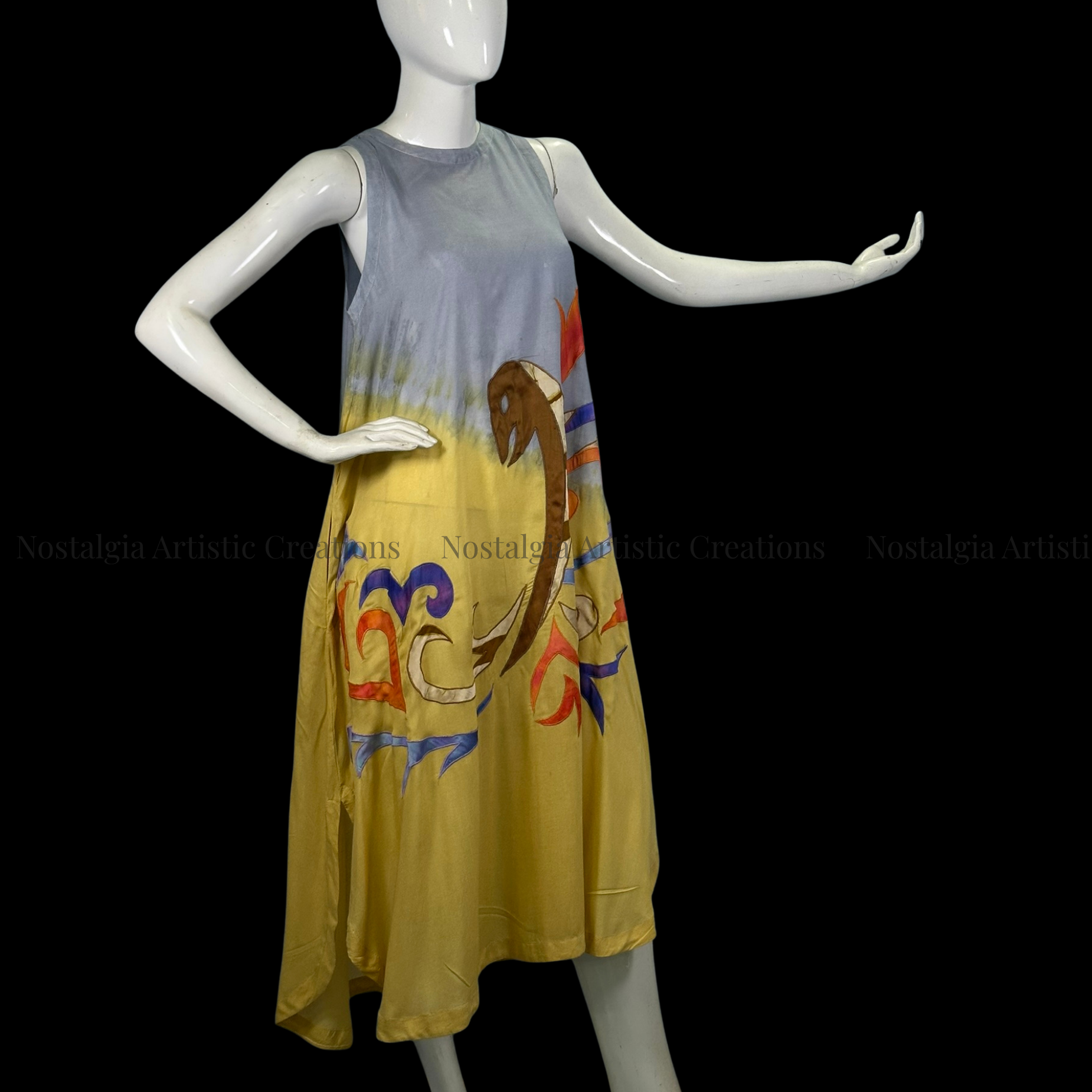 Grey & Mustard Ombre Sleeveless A-Line Midi Dress - PL0601