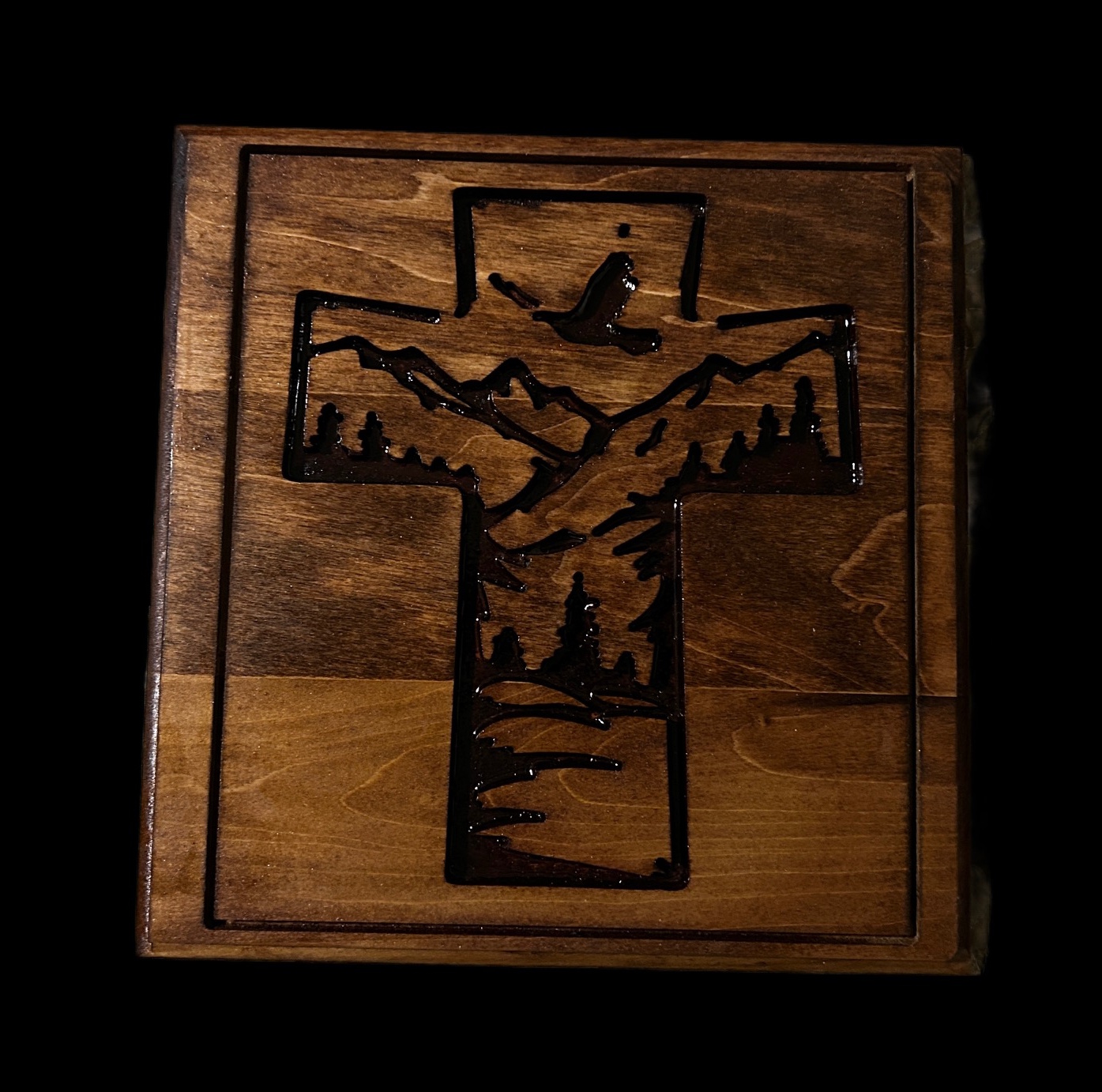 Wooden Cross with Eagle Mountain Wall Art