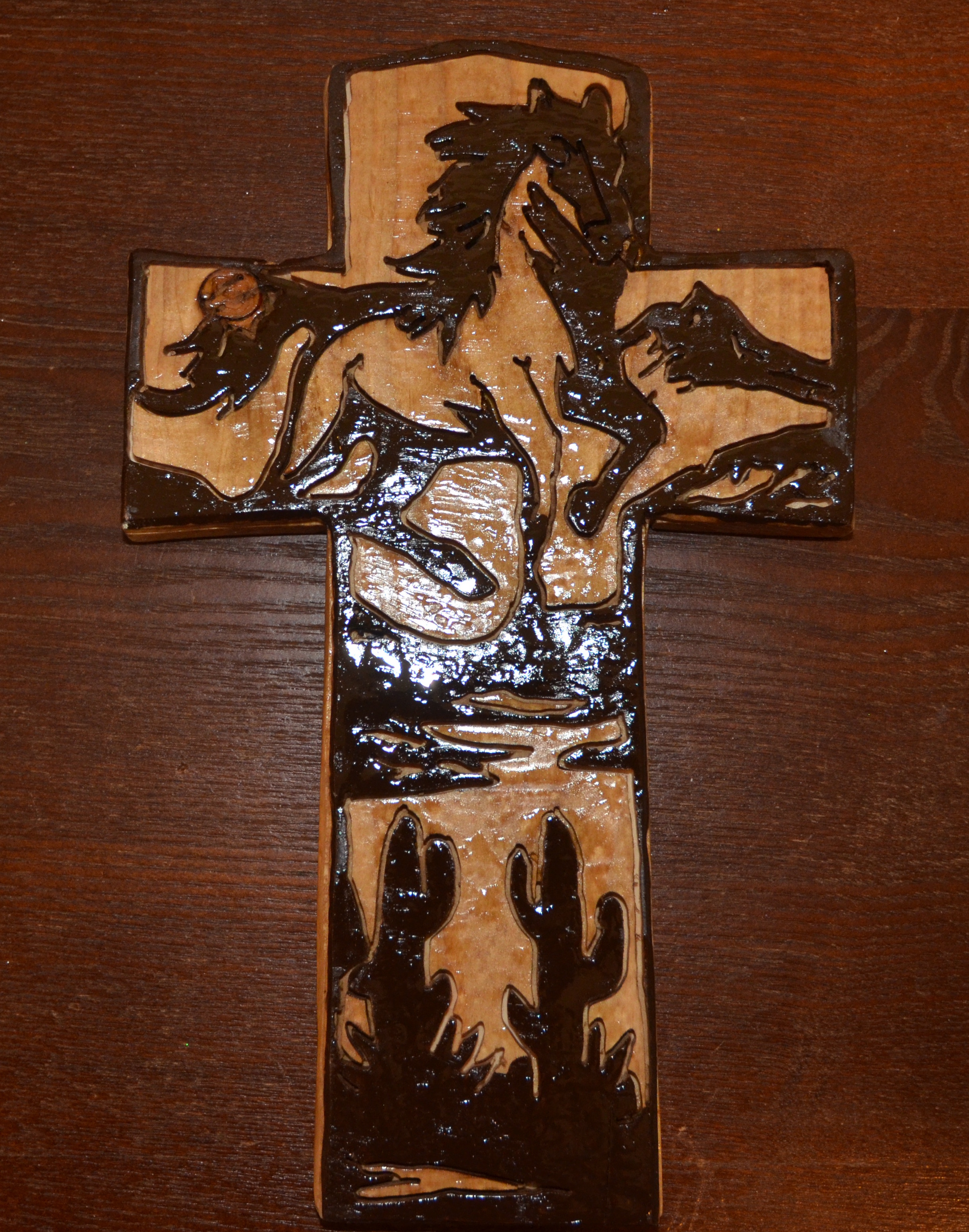 Western Horse Wooden Cross