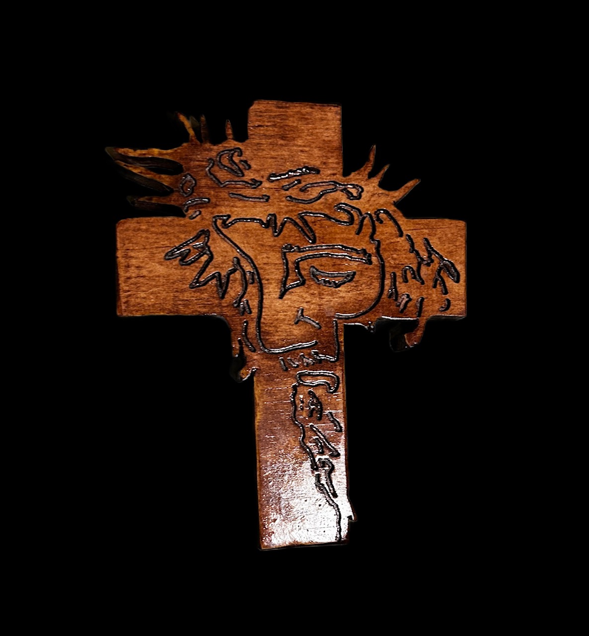 Wooden Cross with Jesus Engraving