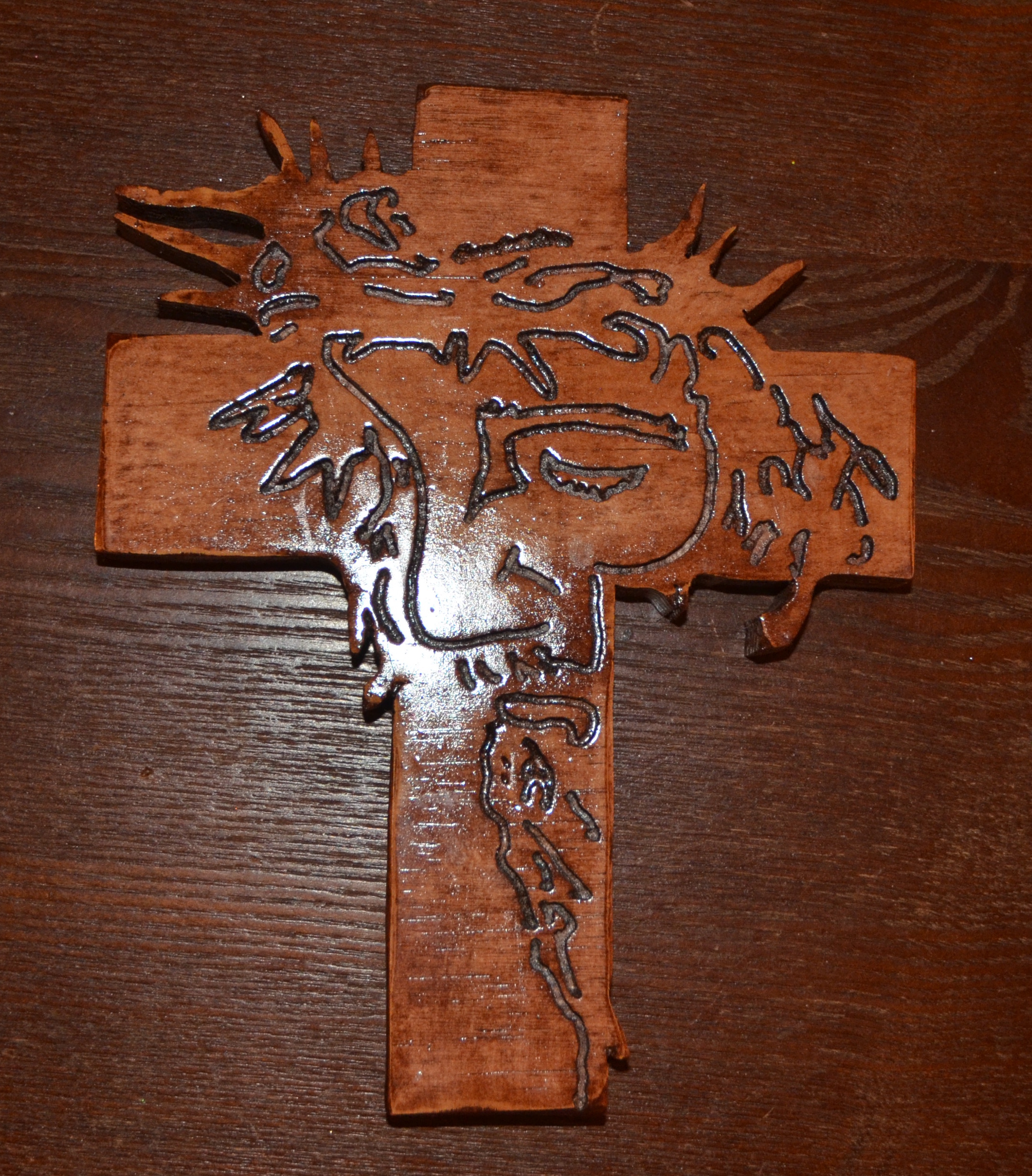 Wooden Cross with Jesus Engraving