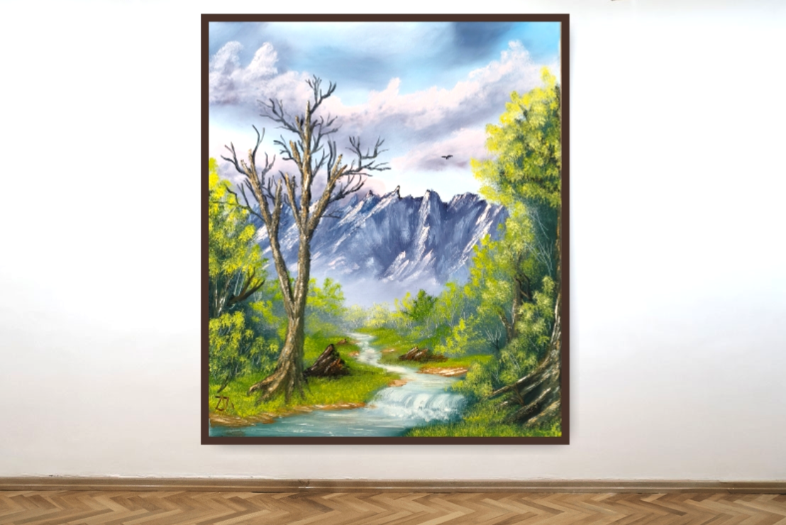 'Looking For Prey' Mountain Oil Painting