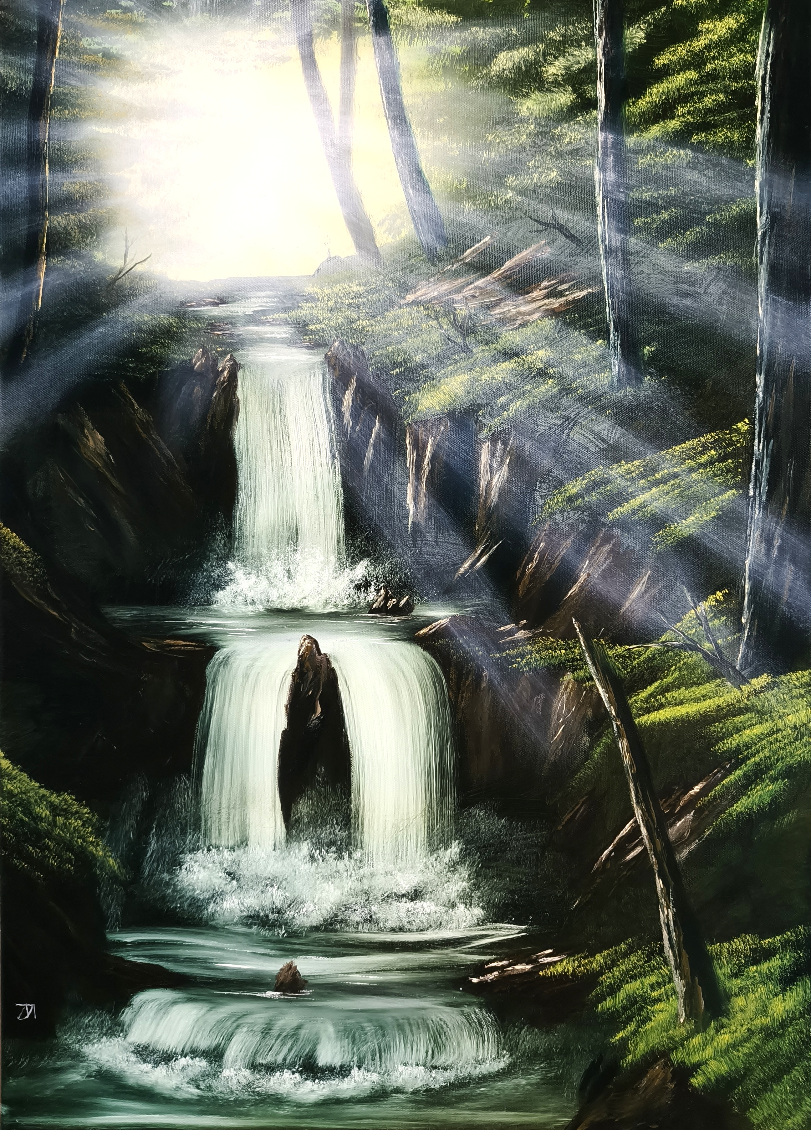 'Rays Of Joy' Waterfall Oil Painting