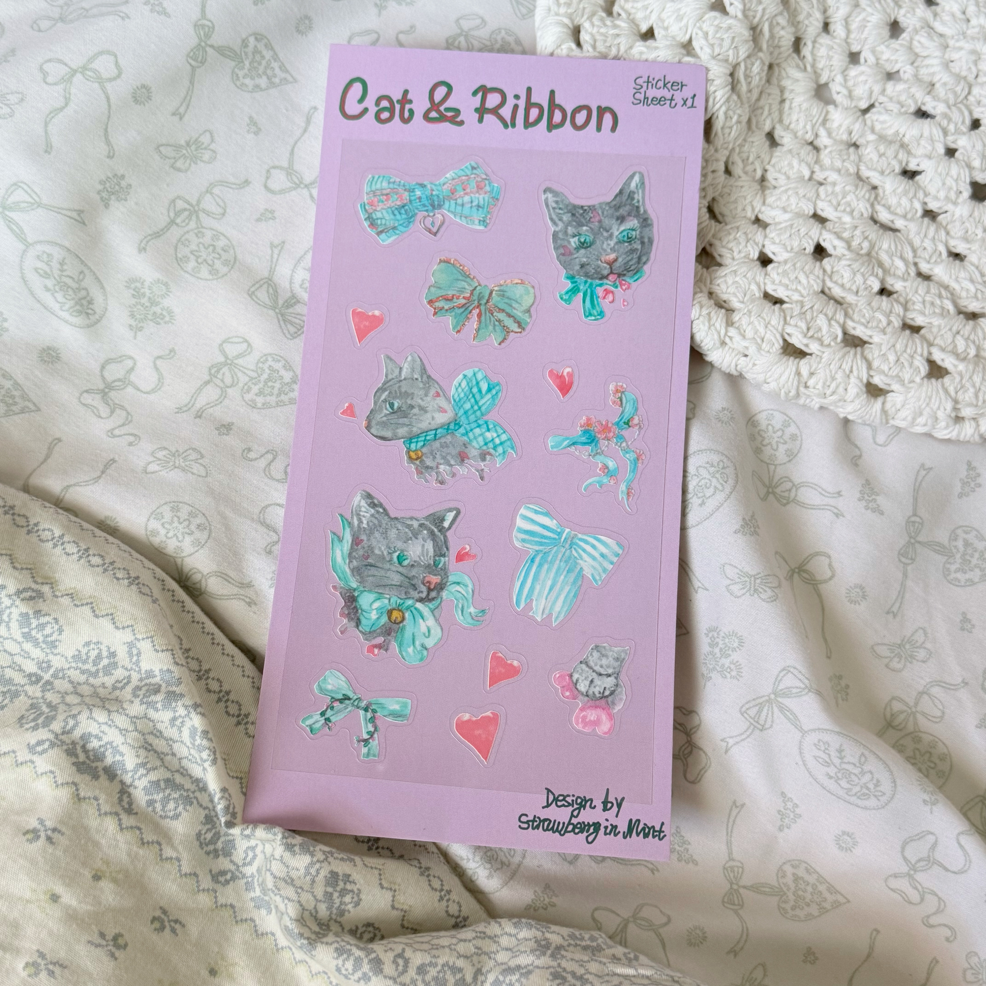 Cat and Ribbon Sticker Sheet