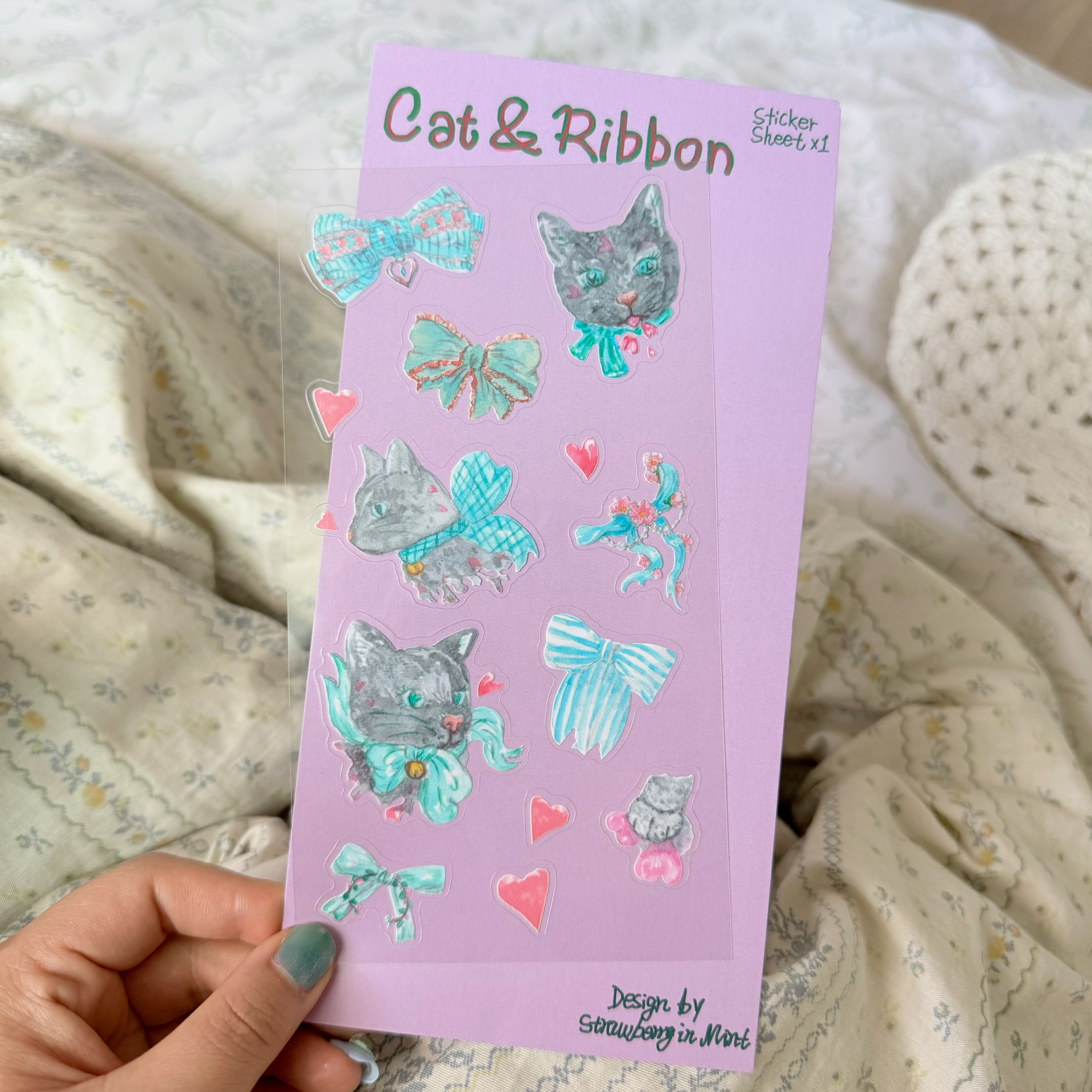 Cat and Ribbon Sticker Sheet