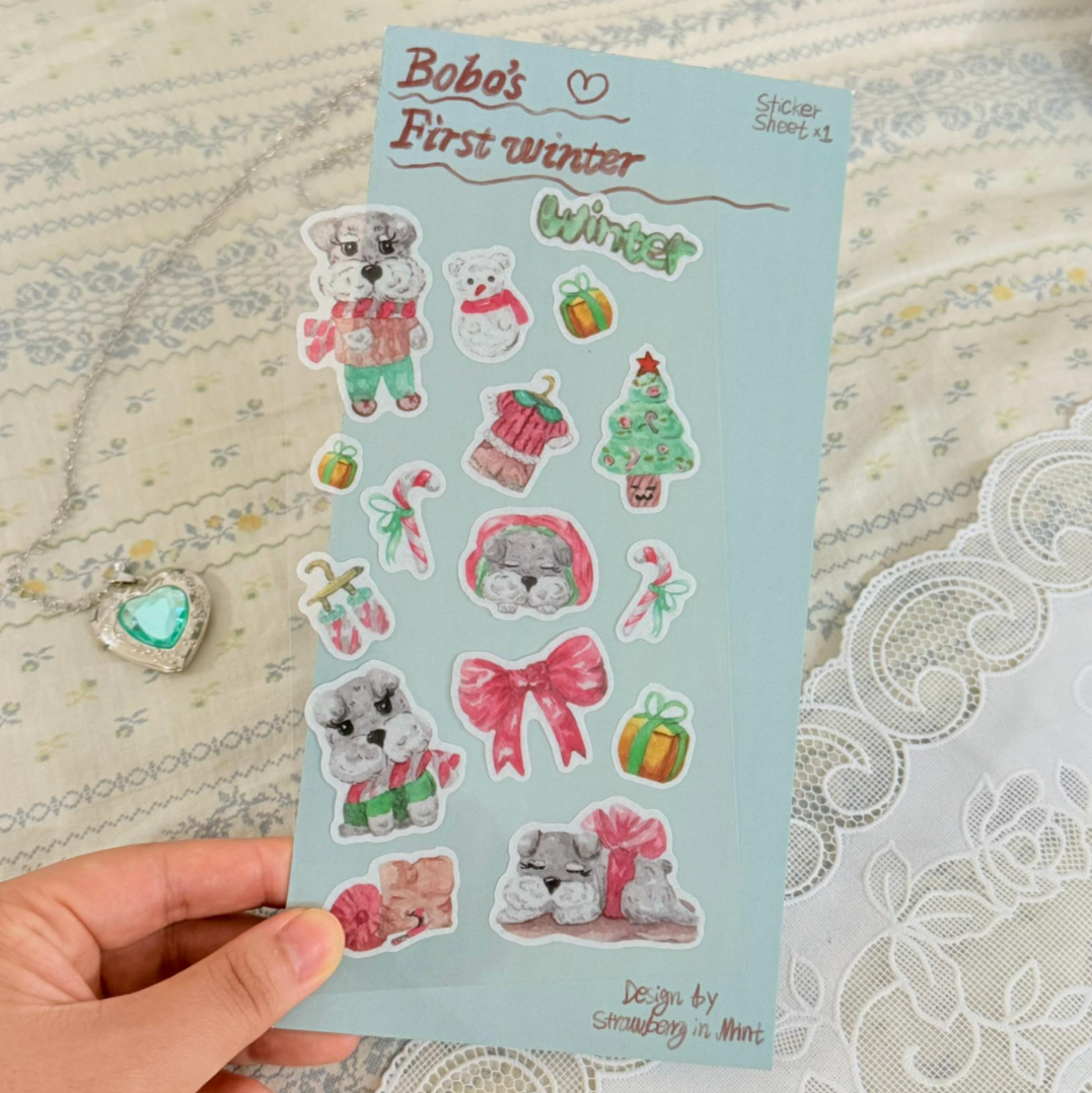Winter Schnauzer puppy Sticker Sheet