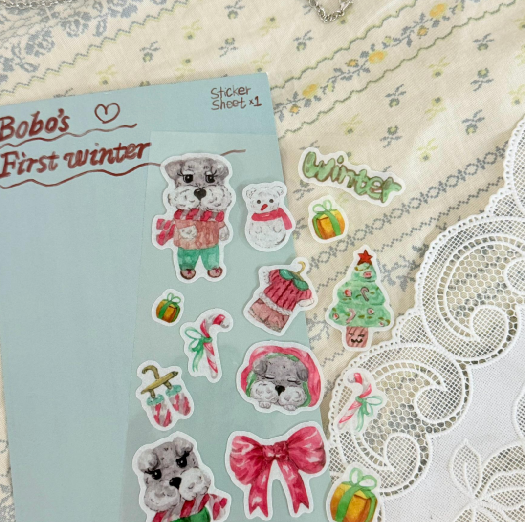 Winter Schnauzer puppy Sticker Sheet