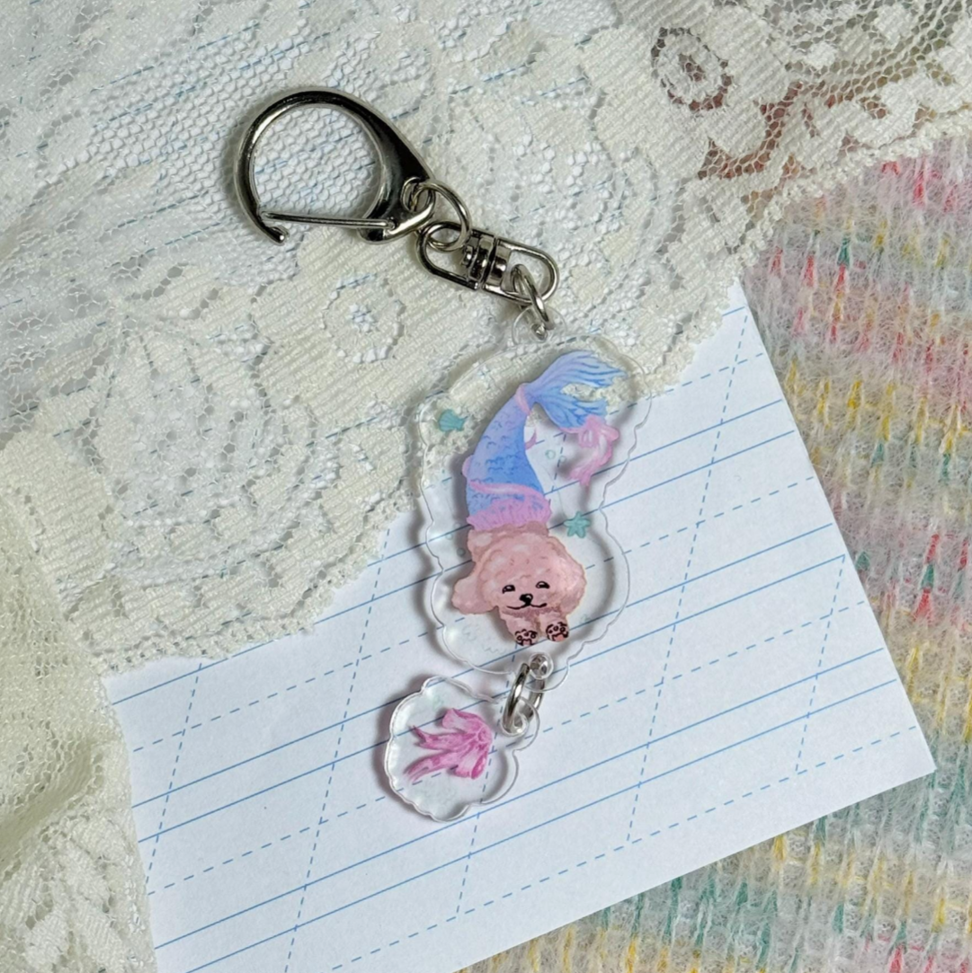 Mermaid Poodle Kawaii Acrylic keychain