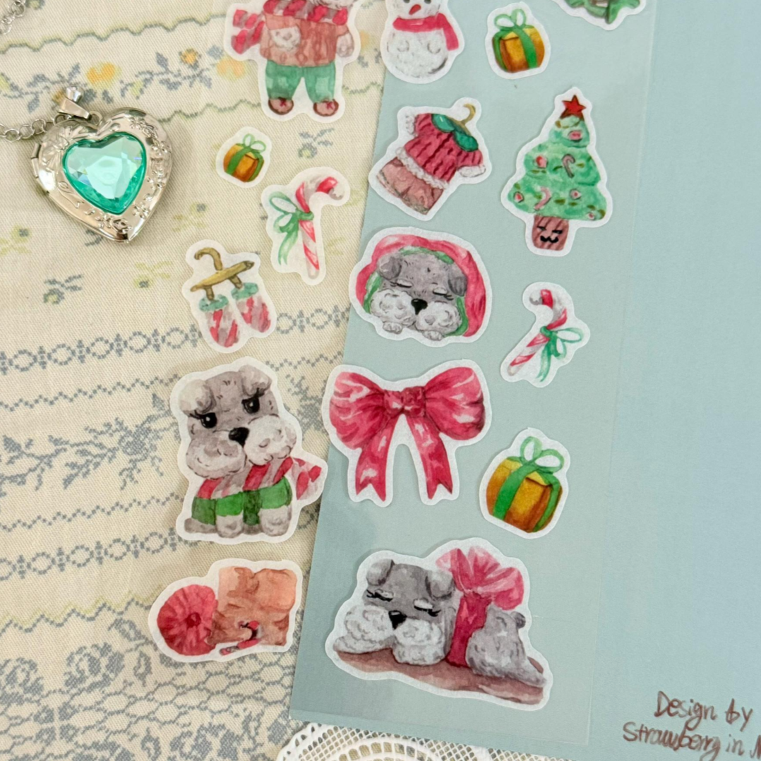 Winter Schnauzer puppy Sticker Sheet