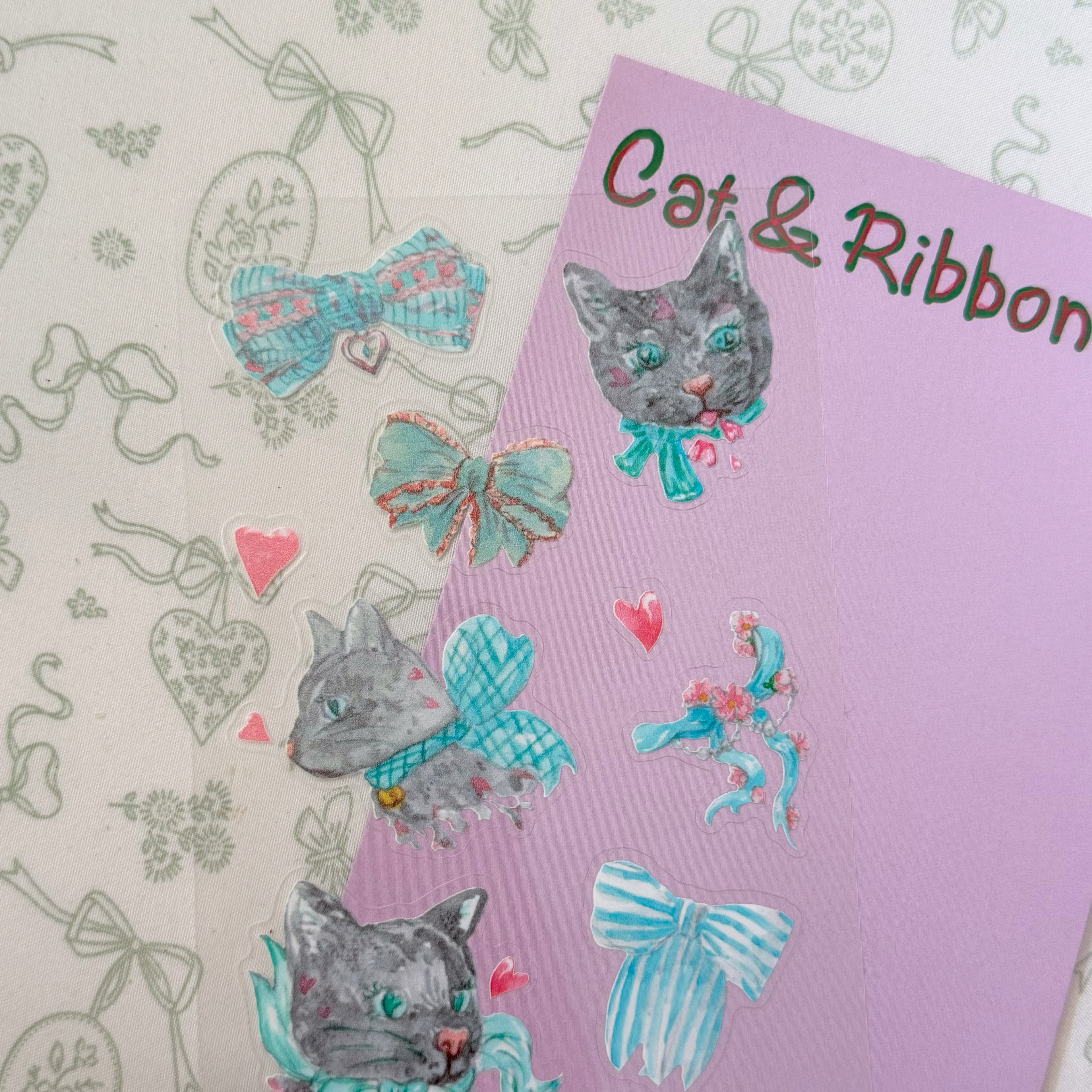 Cat and Ribbon Sticker Sheet