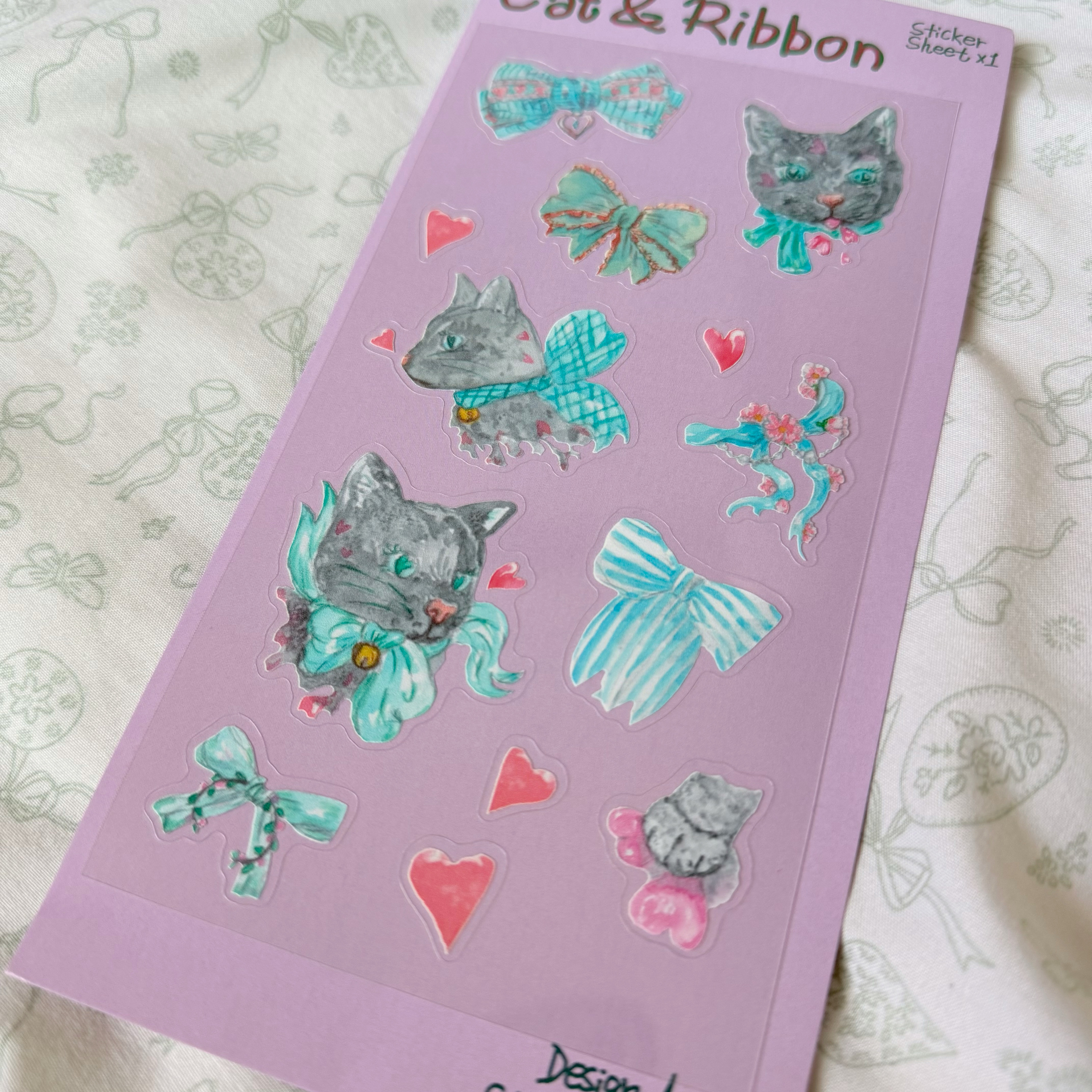 Cat and Ribbon Sticker Sheet