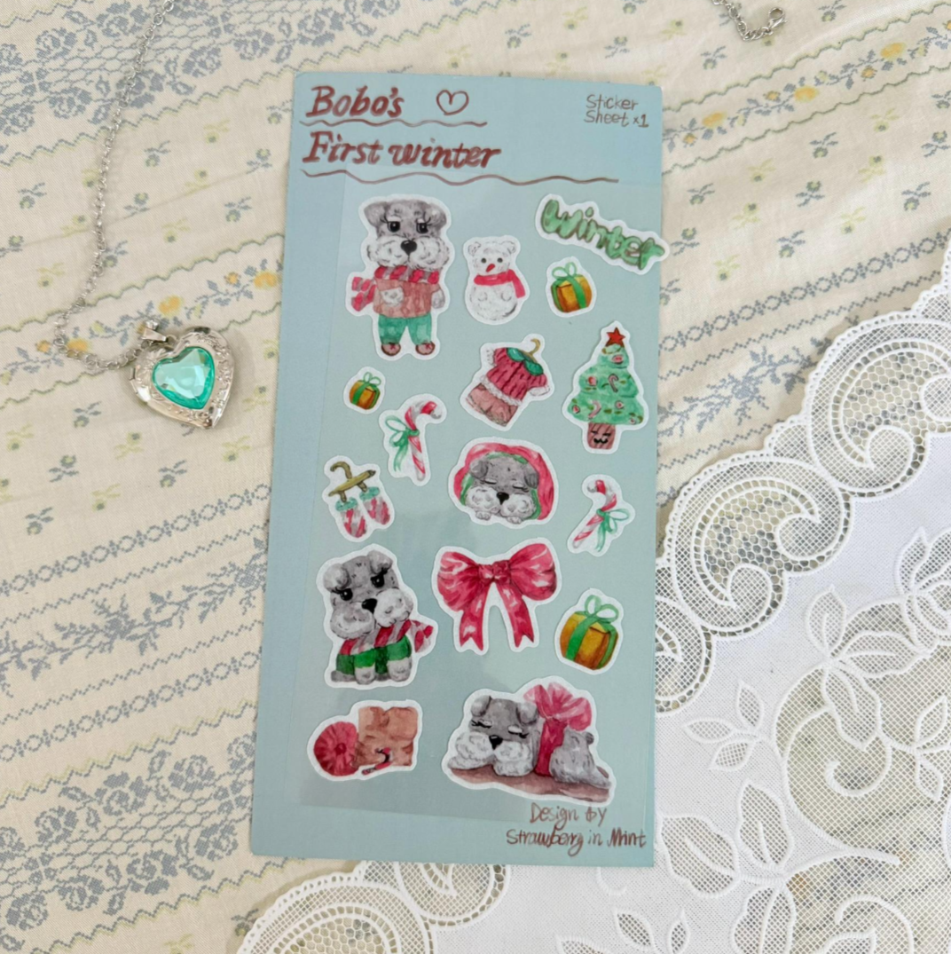 Winter Schnauzer puppy Sticker Sheet