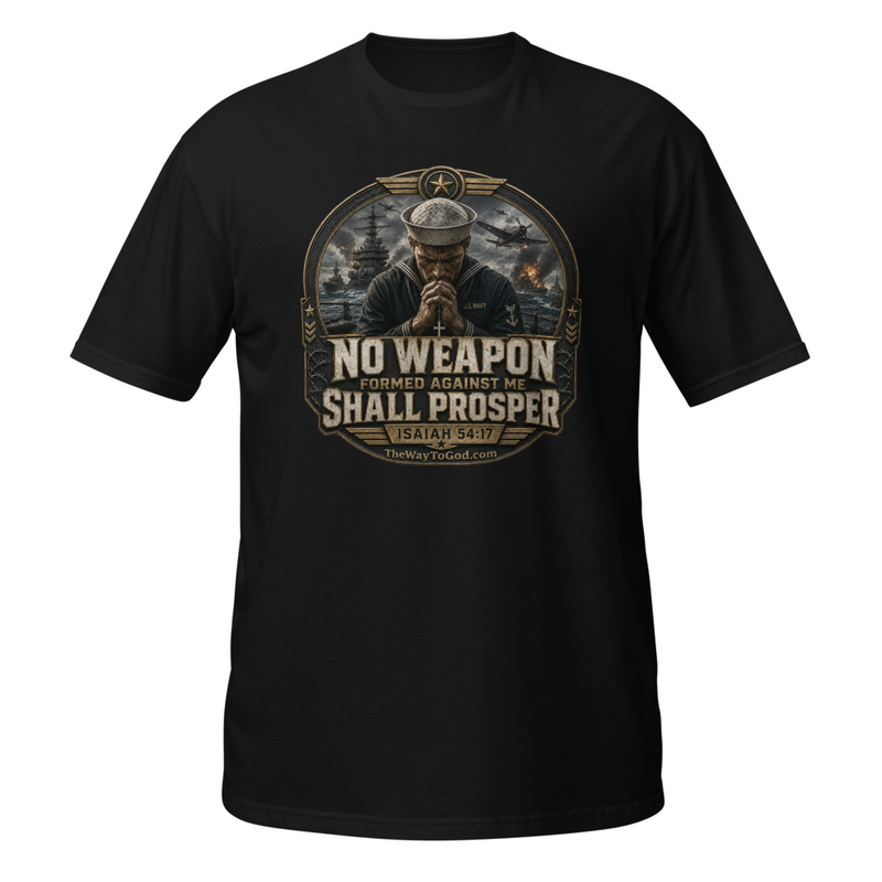 NAVY - No Weapon Formed Against Me Shall Prosper Isaiah 54:17 Short-Sleeve Unisex T-Shirt