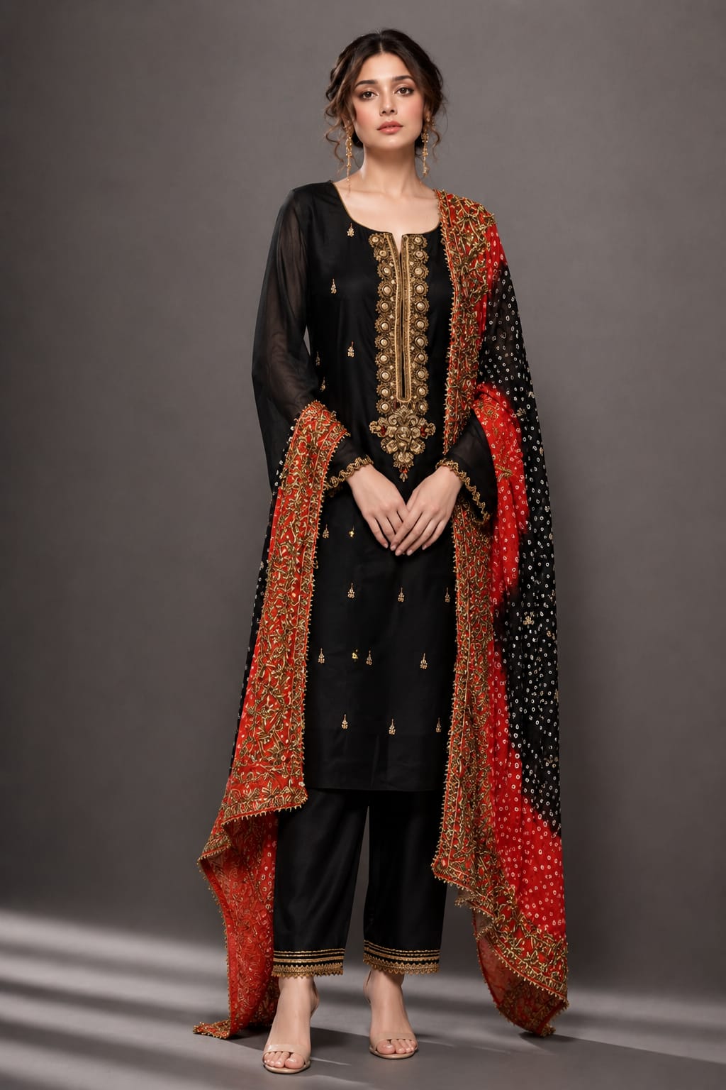 Embroidered Black Kurta Set:ZC012