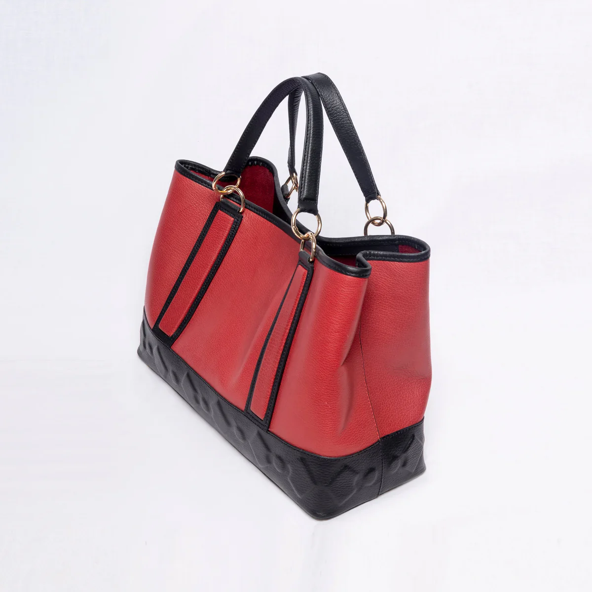 Red & Black Leather Tote Bag
