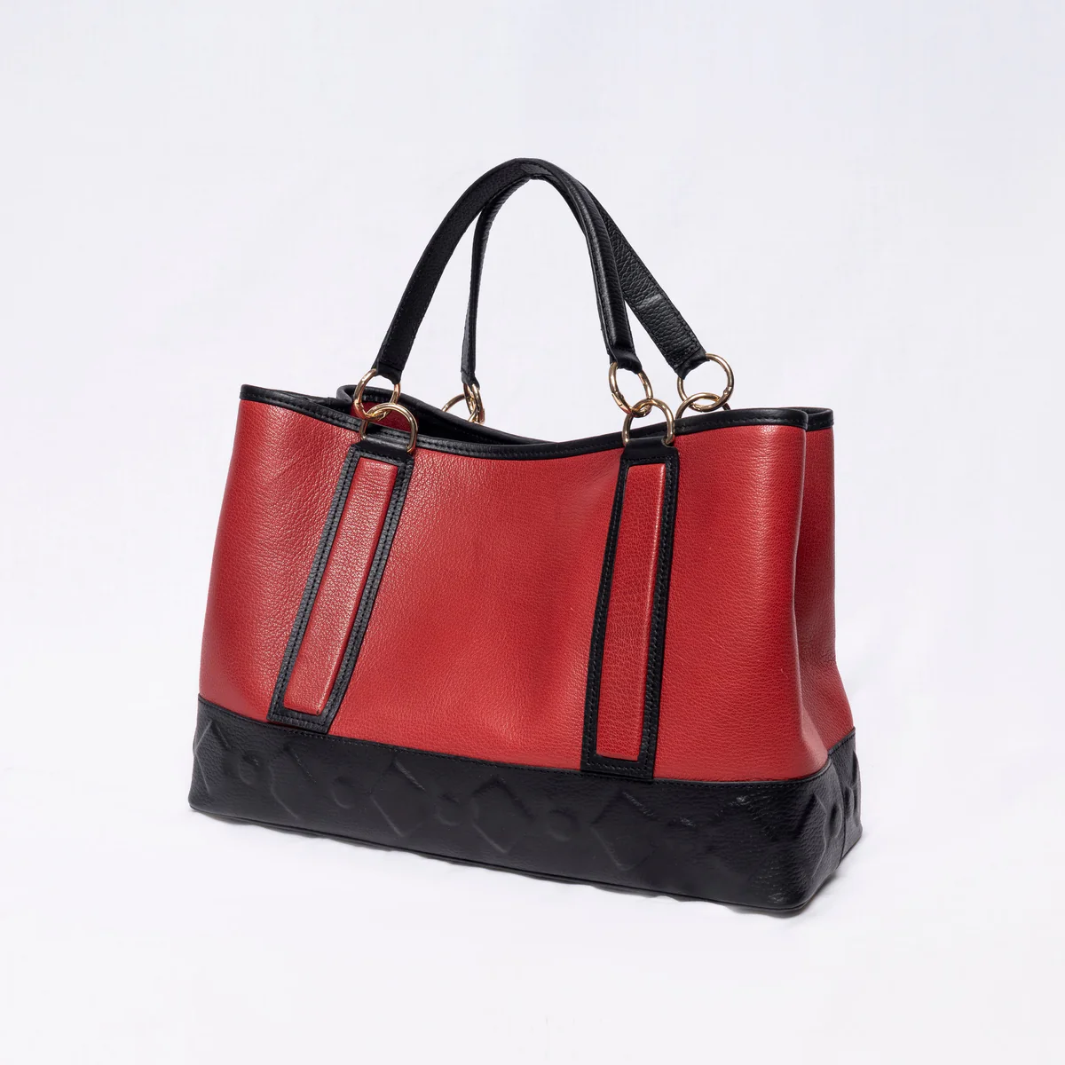 Red & Black Leather Tote Bag