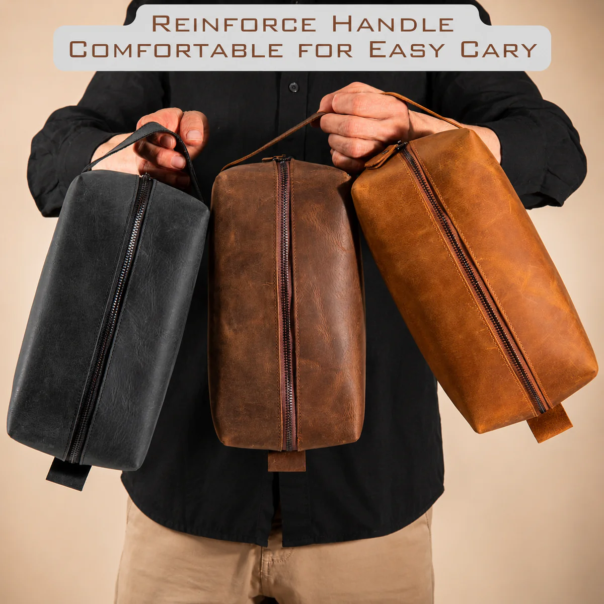Luxury Leather Toiletry Bag Tan Color