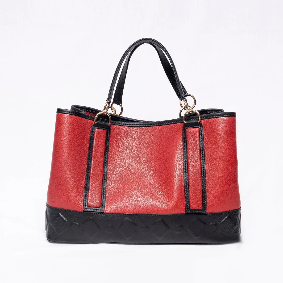 Red & Black Leather Tote Bag