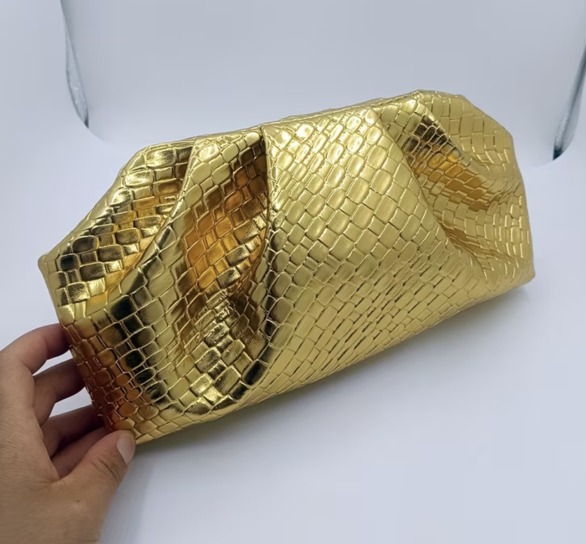 Gold Snake Print Clutch