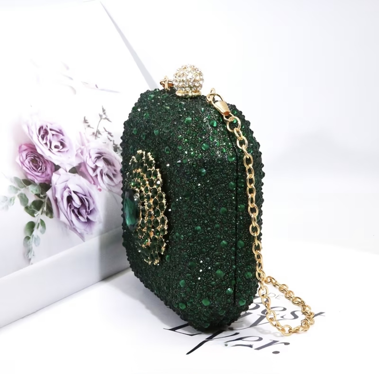 Emerald Crystal Evening Clutch