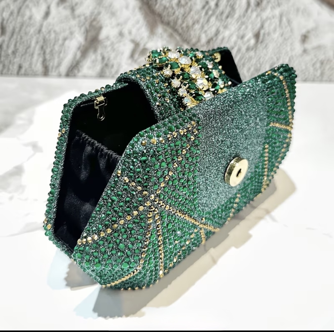 Emerald Crystal Evening Clutch