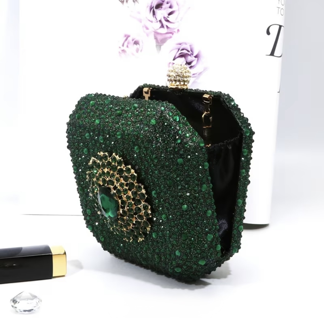 Emerald Crystal Evening Clutch