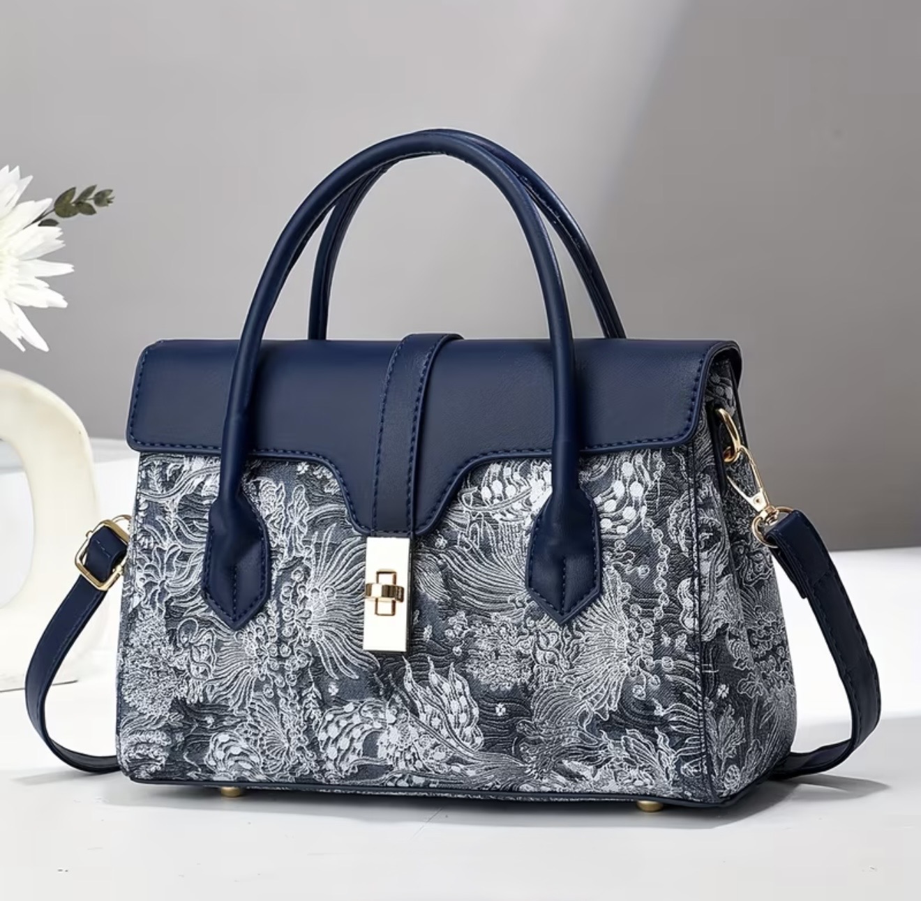 Elegant Floral Leather Handbag