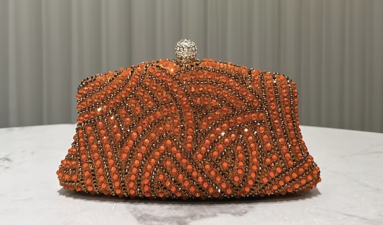 Embellished Orange Crystal Clutch