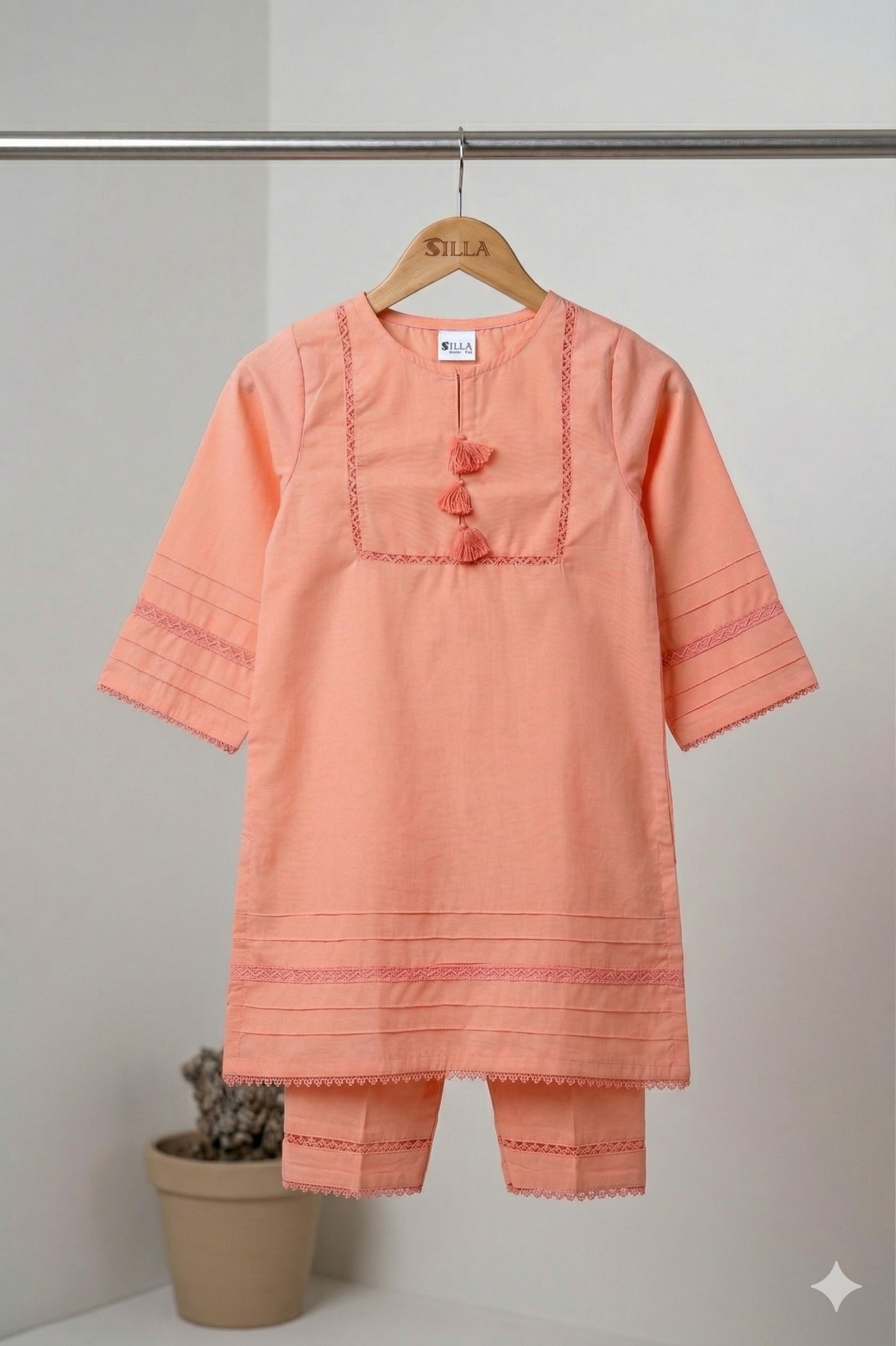 Peach Cotton Kids Kurta Set