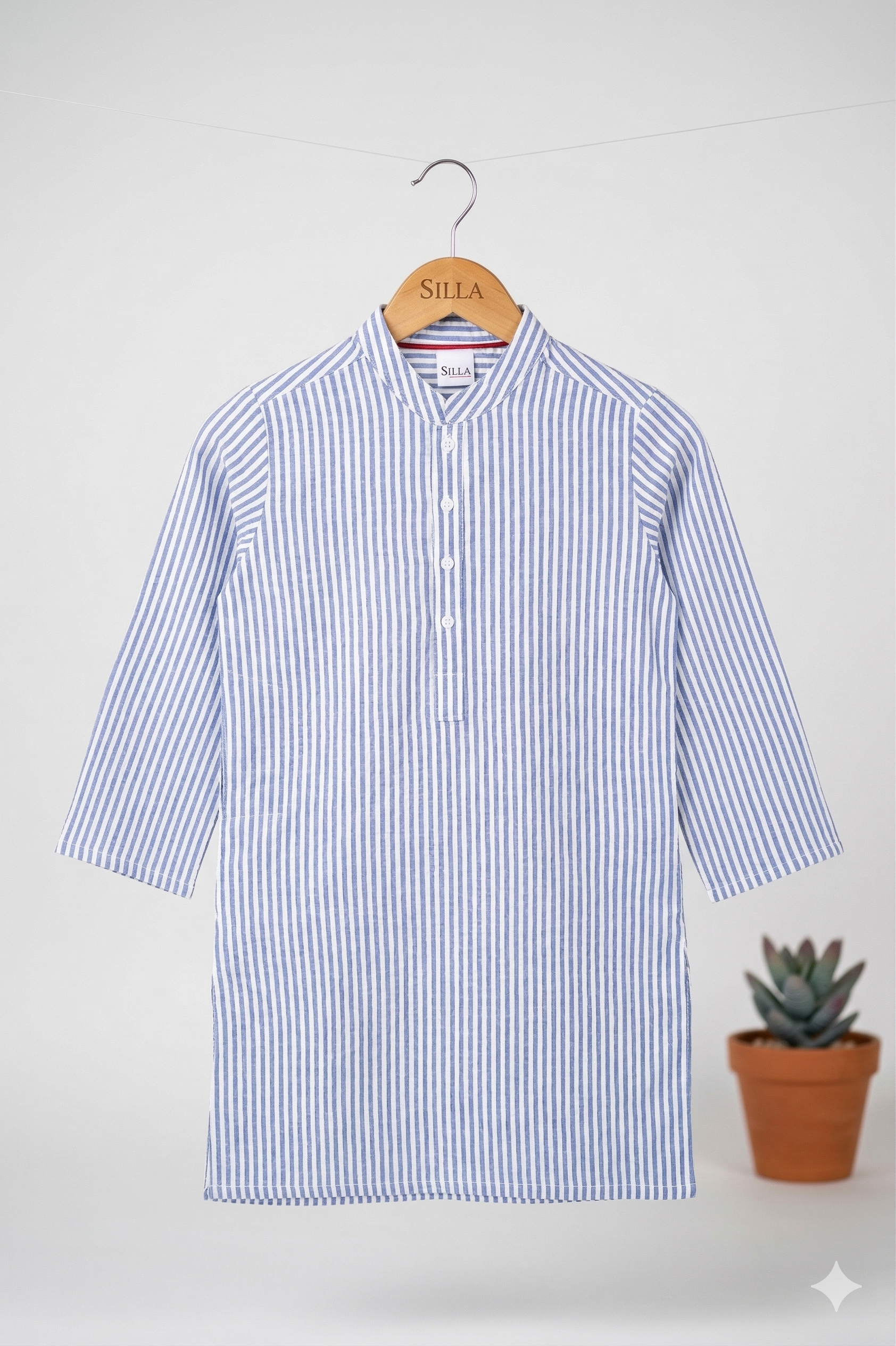 Boys' Striped Blue Kurta