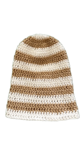 Neutral and Off-White Slouchy Beanie 