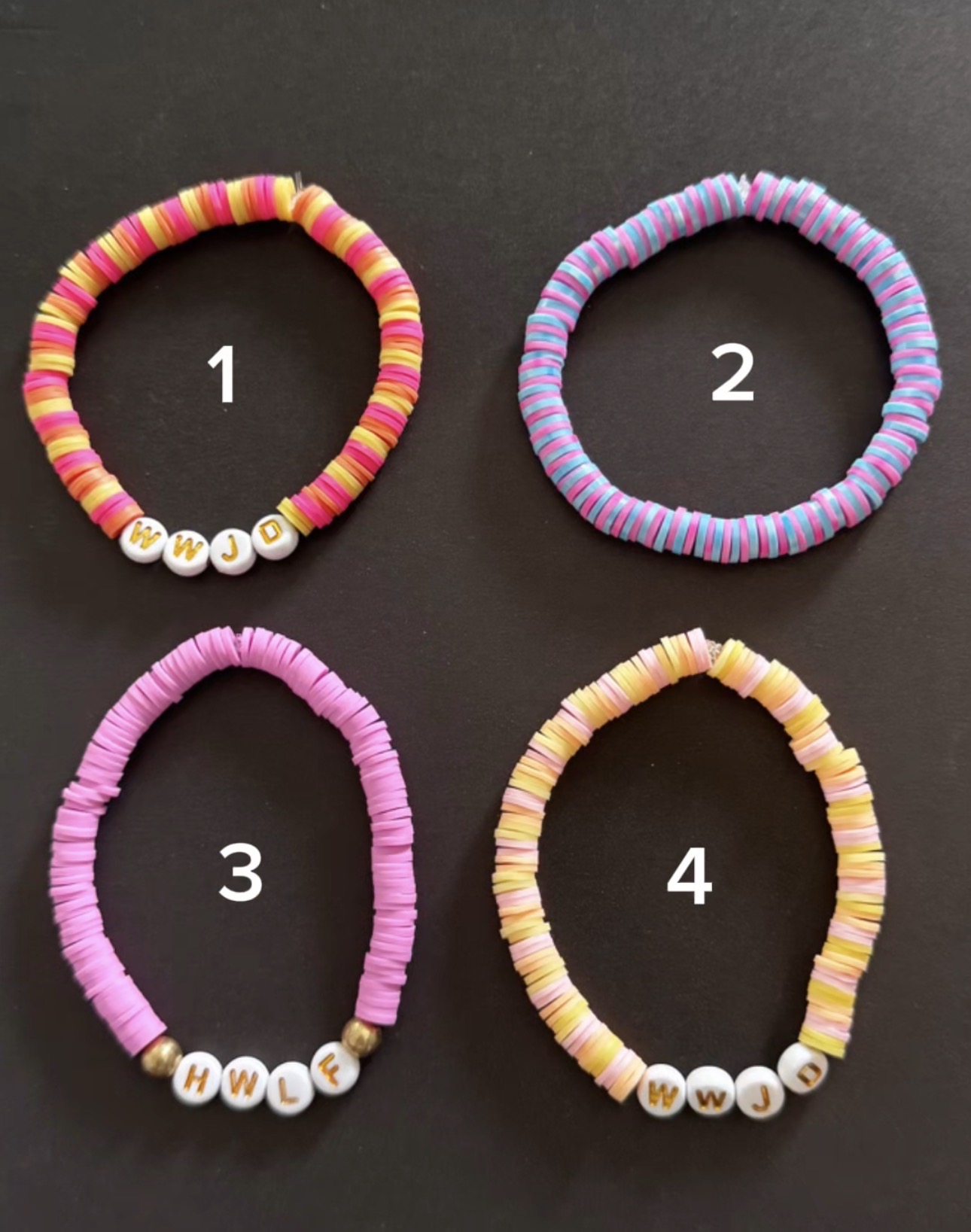 Choose your favorite bracelet by selecting #1, #2, #3, or #4 from the dropdown