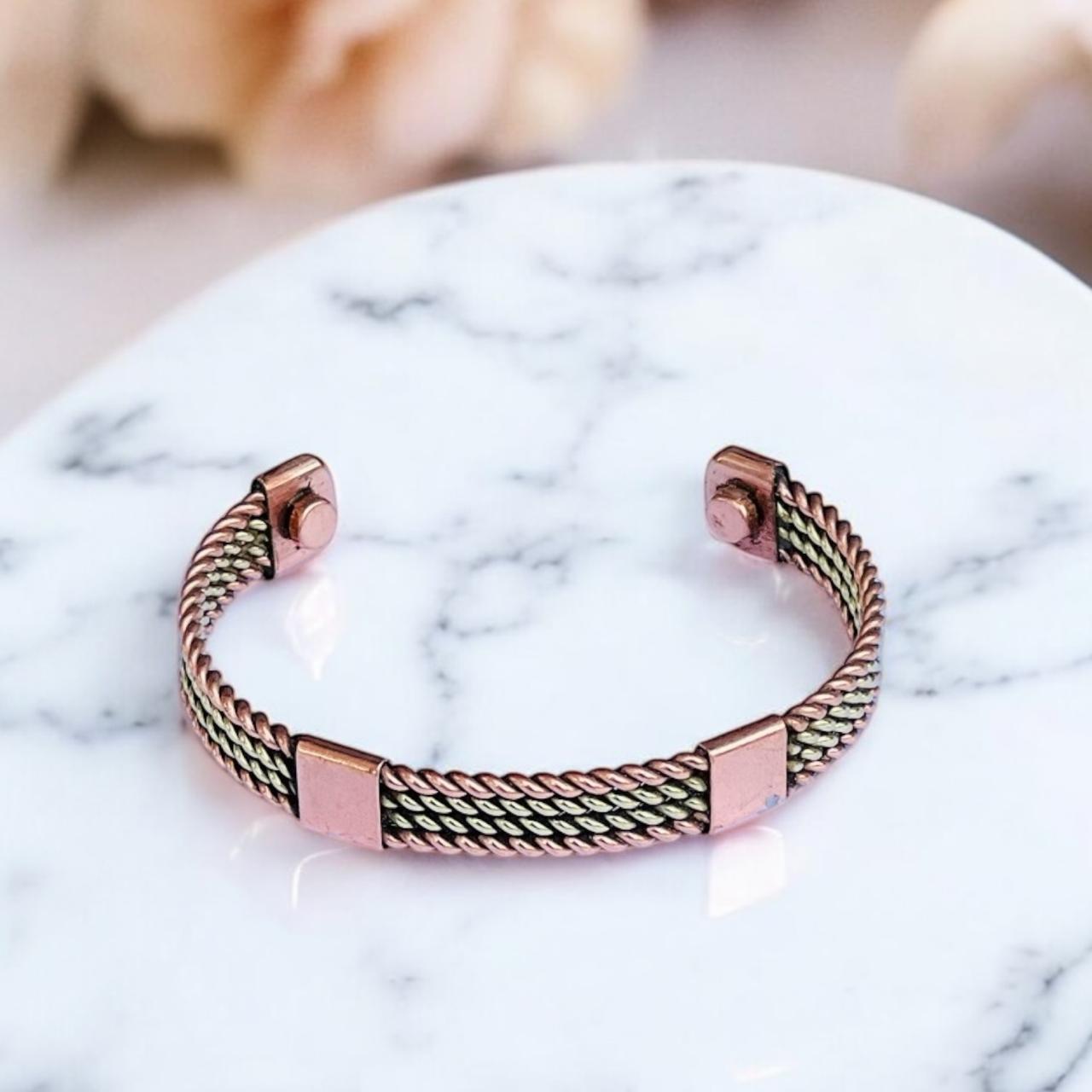 Twisted Copper Magnet Cuff Bracelet