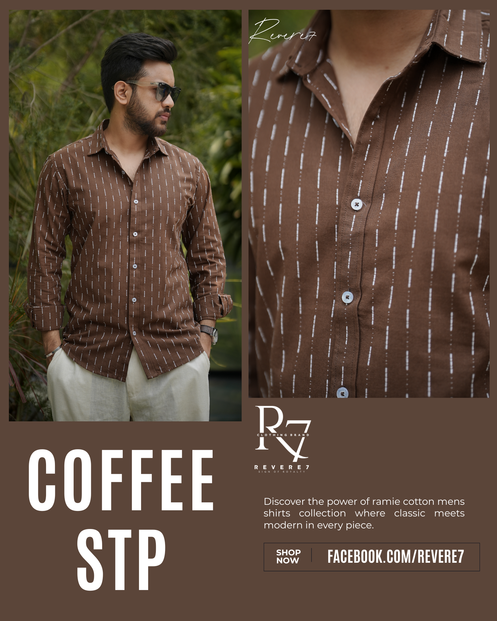 Coffee Stripe Ramie Cotton Shirt