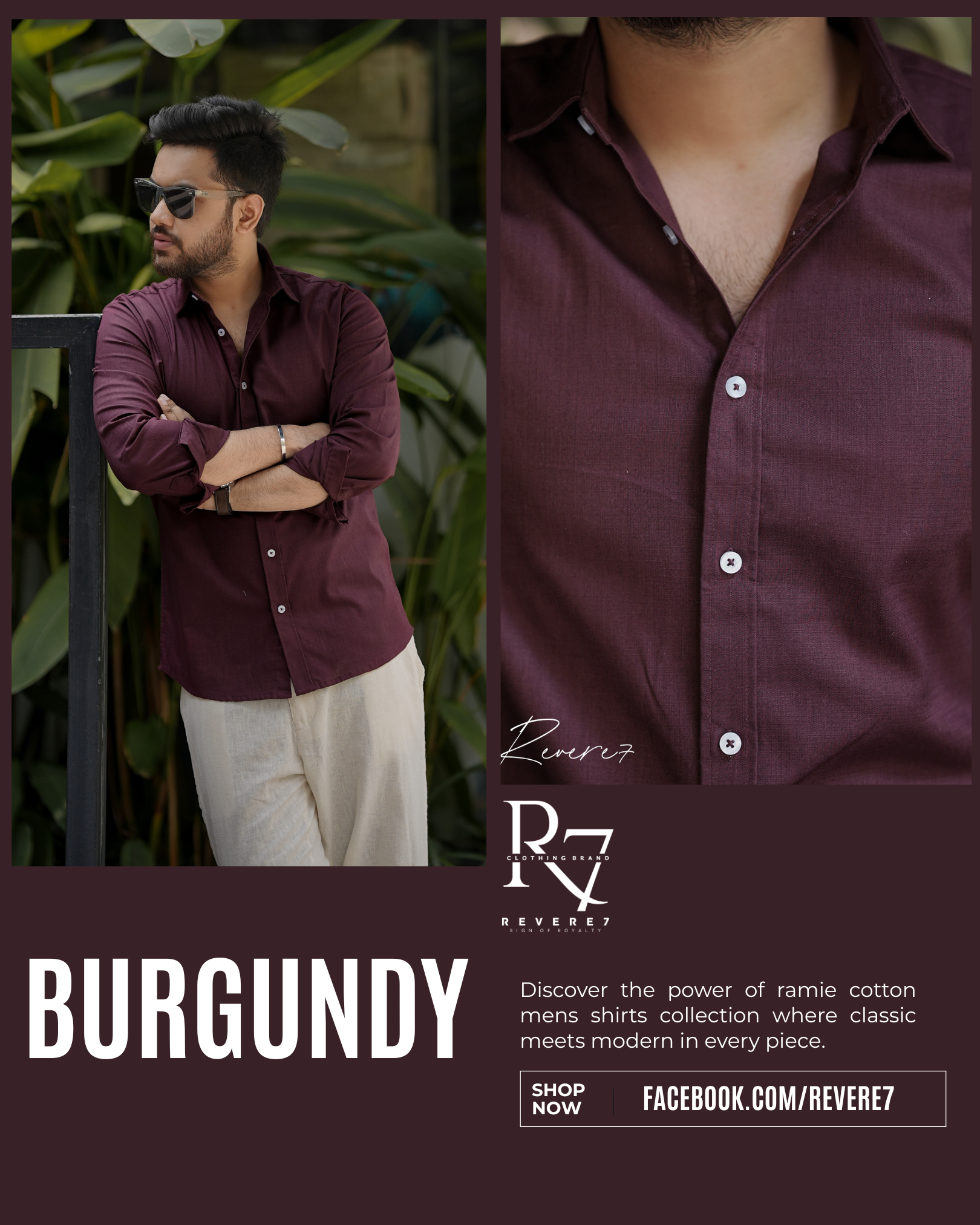 Burgundy Ramie Cotton Shirt