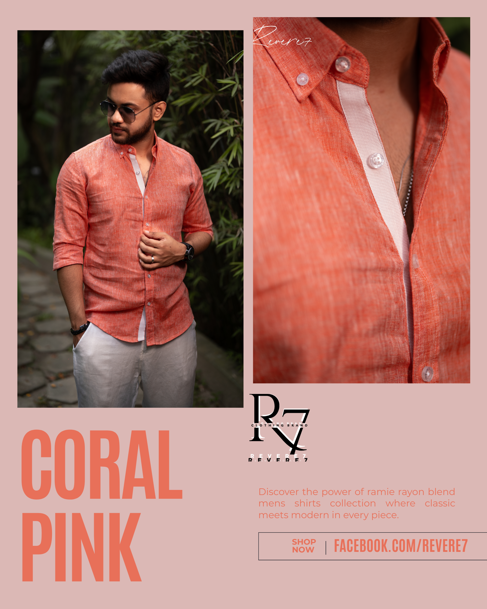 Coral Pink Ramie Rayon Shirt
