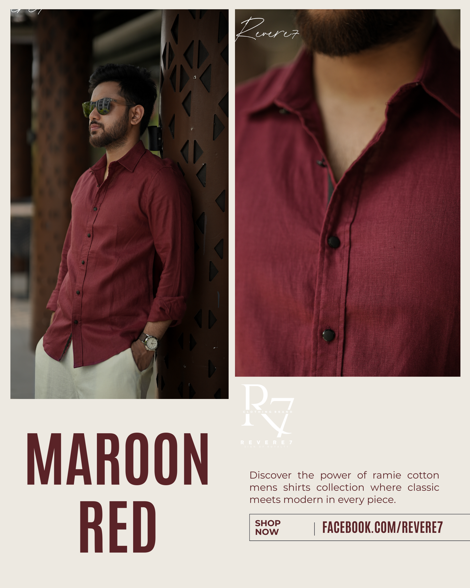 Maroon Red Ramie Cotton Shirt