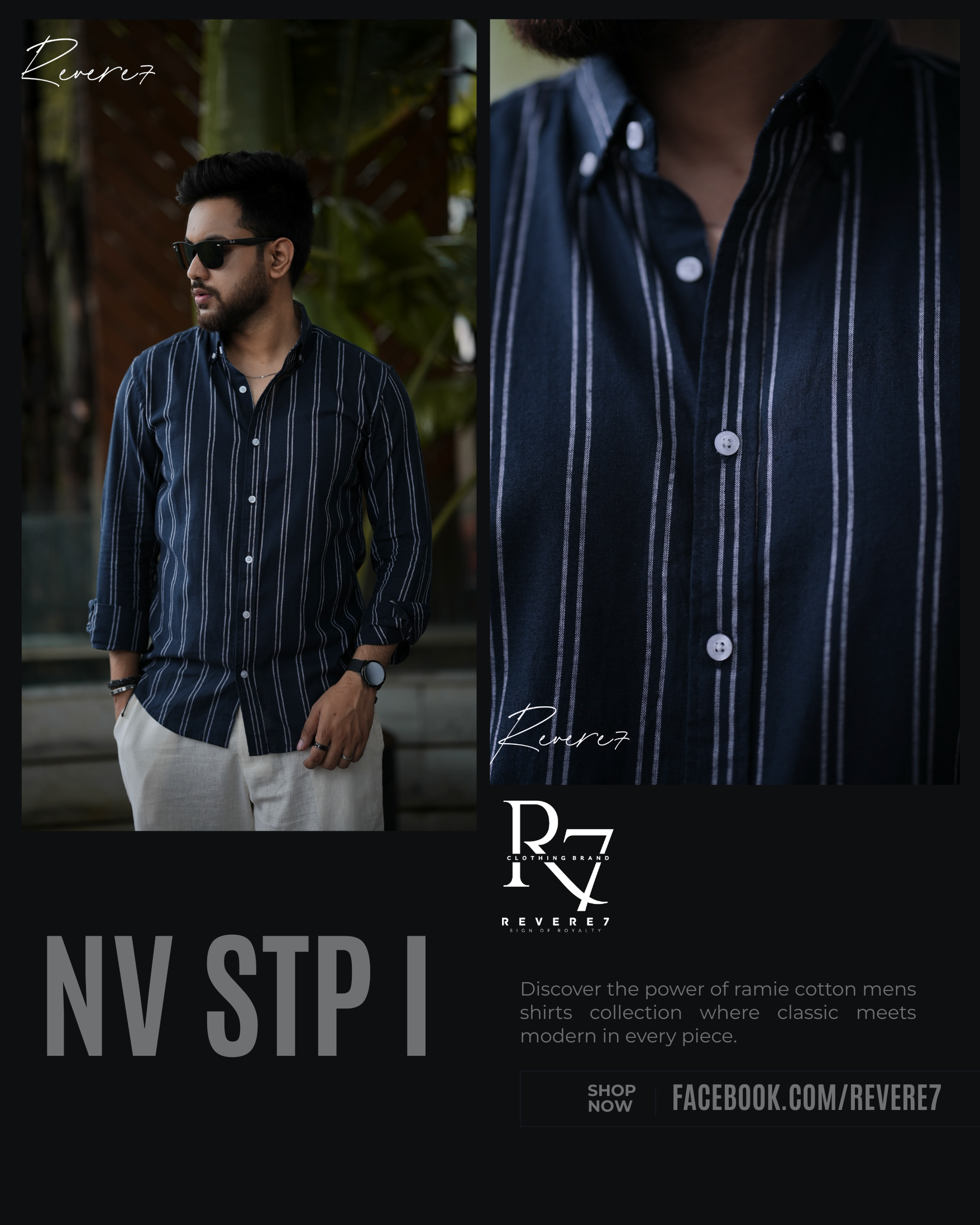 Navy Striped Ramie Cotton Shirt