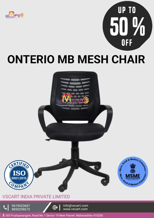 Mango Blossom Onterio ergonomic Mid back mesh Office executive office chair black