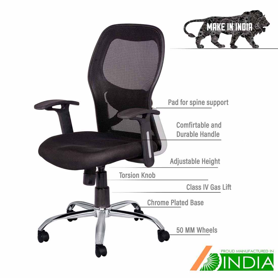 Mango Blossom Brisbane ergonomic Mid back mesh Office executive office chair black