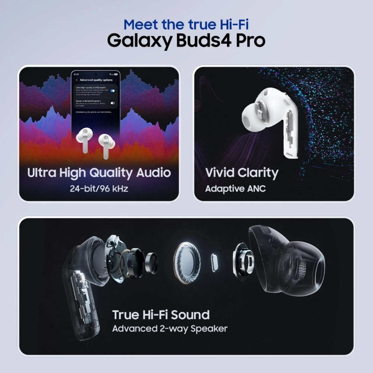 Samsung Galaxy Buds4 Pro, Hi-Fi Audio, Voice Detect, 2-way Speaker, Adaptive ANC 2.0 Bluetooth Headset (White, In the Ear)