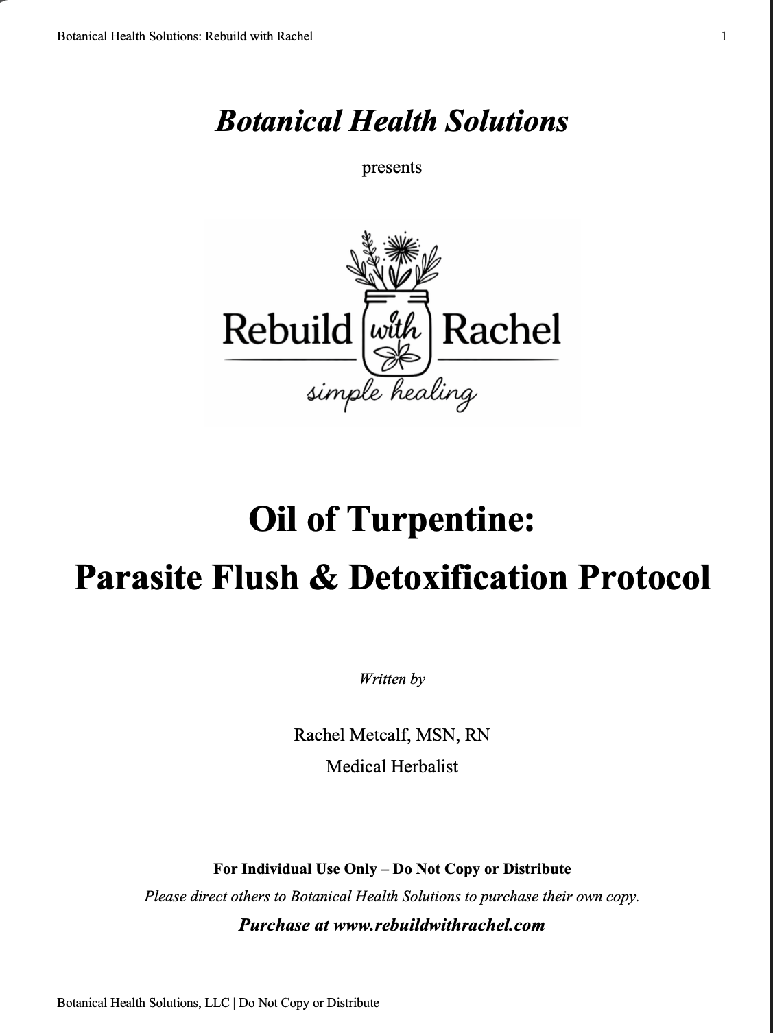 Oil of Turpentine: Parasite Flush & Detoxification Protocol