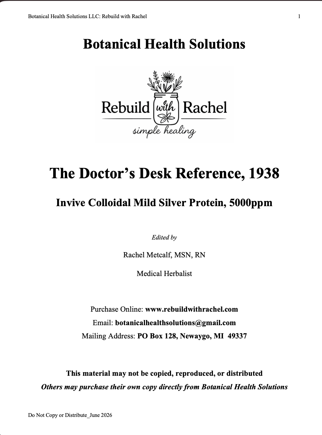 The Doctor’s Desk Reference, 1938 (Invive Colloidal Mild Silver)