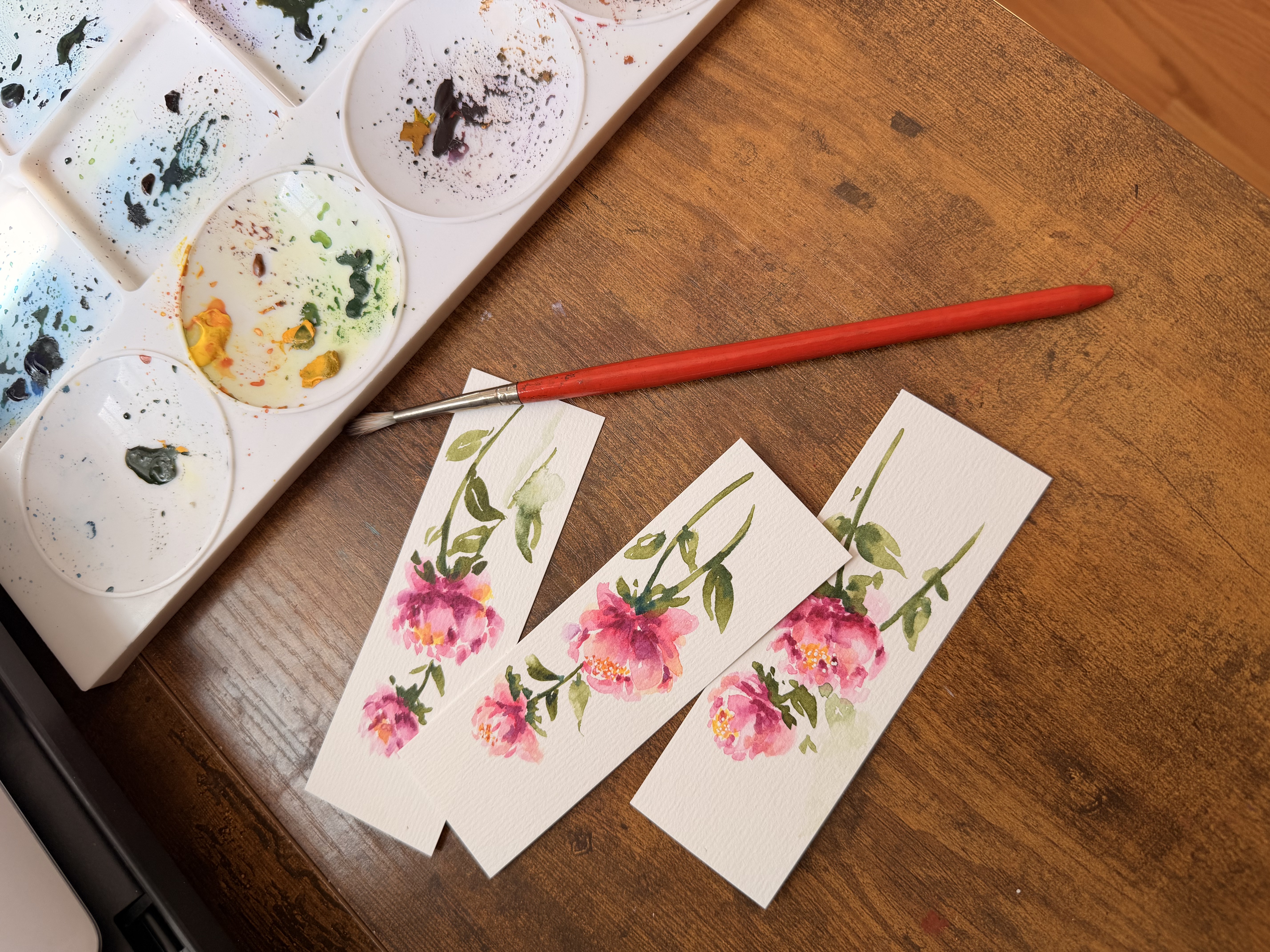 Hand-Painted Peony Bookmarks