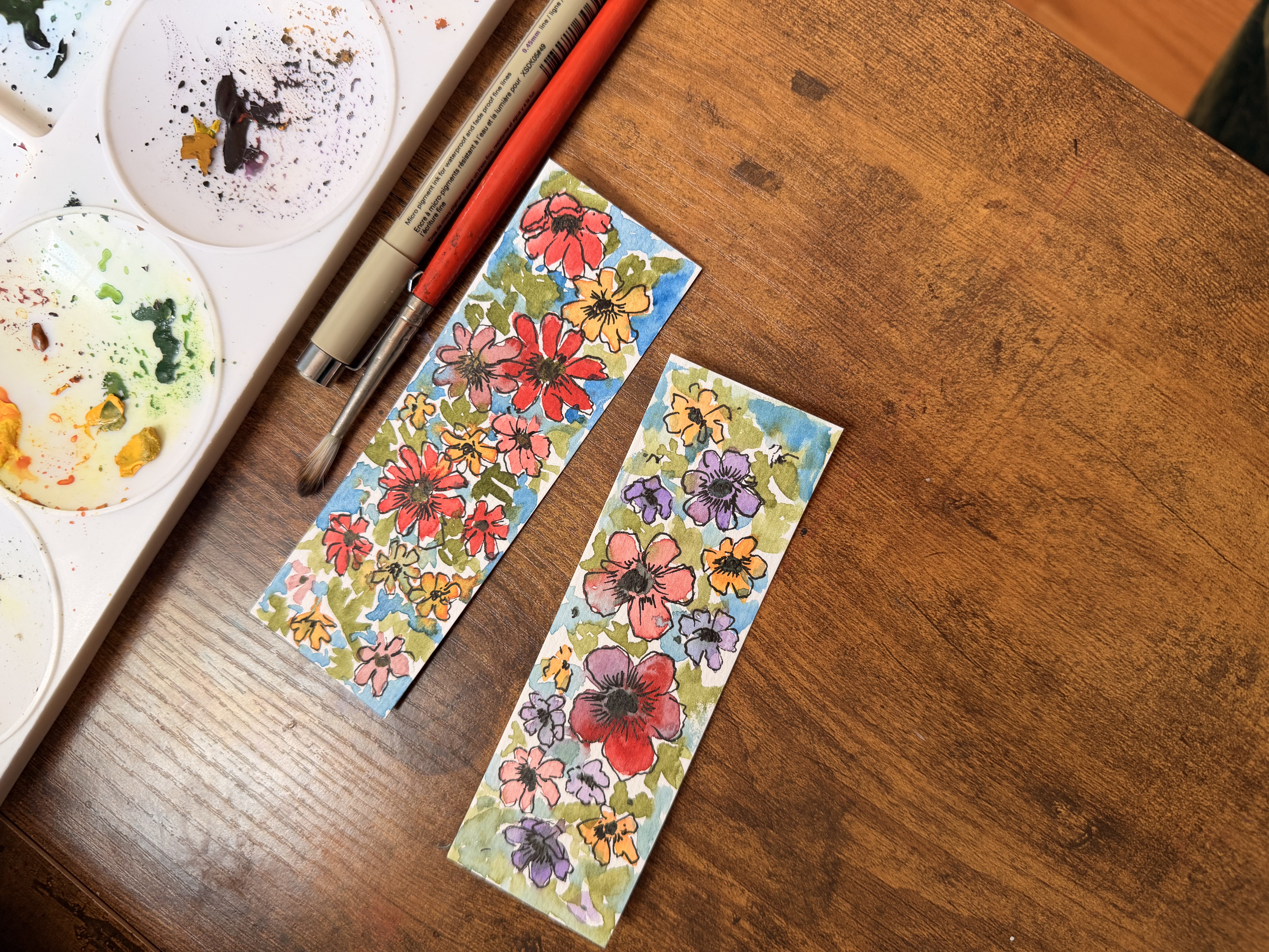 Hand-Painted Floral Bookmarks