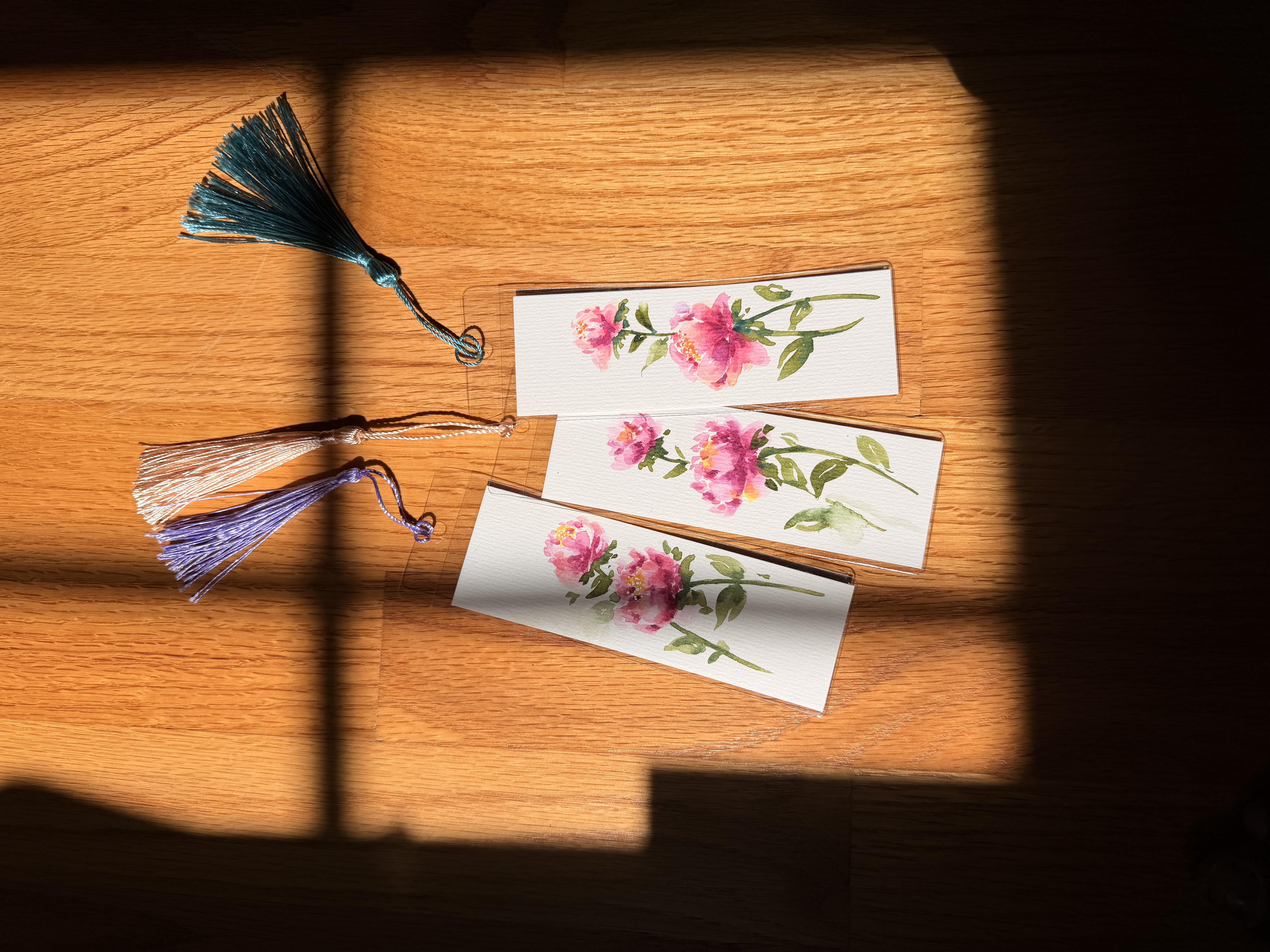 Hand-Painted Peony Bookmarks
