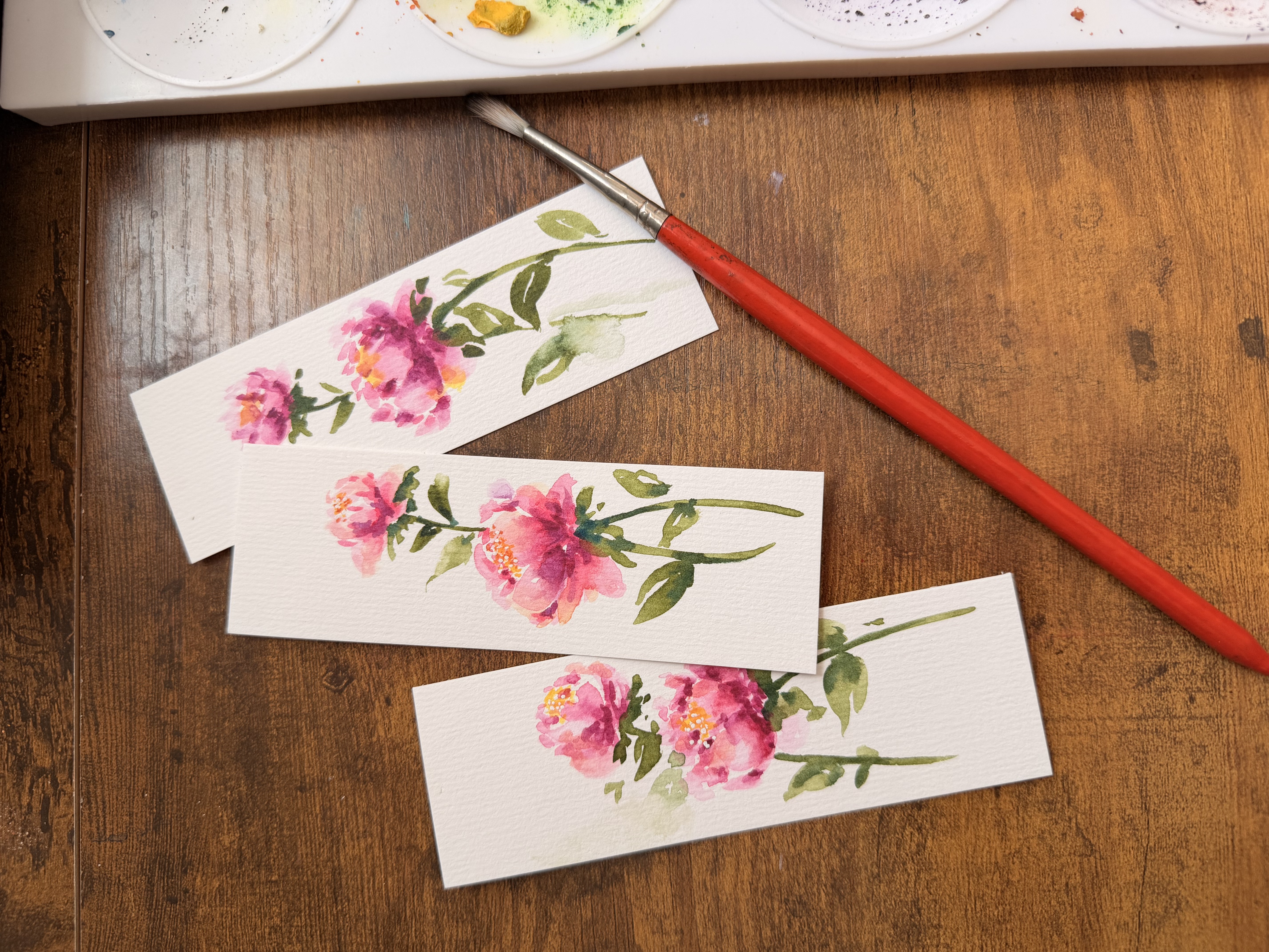 Hand-Painted Peony Bookmarks