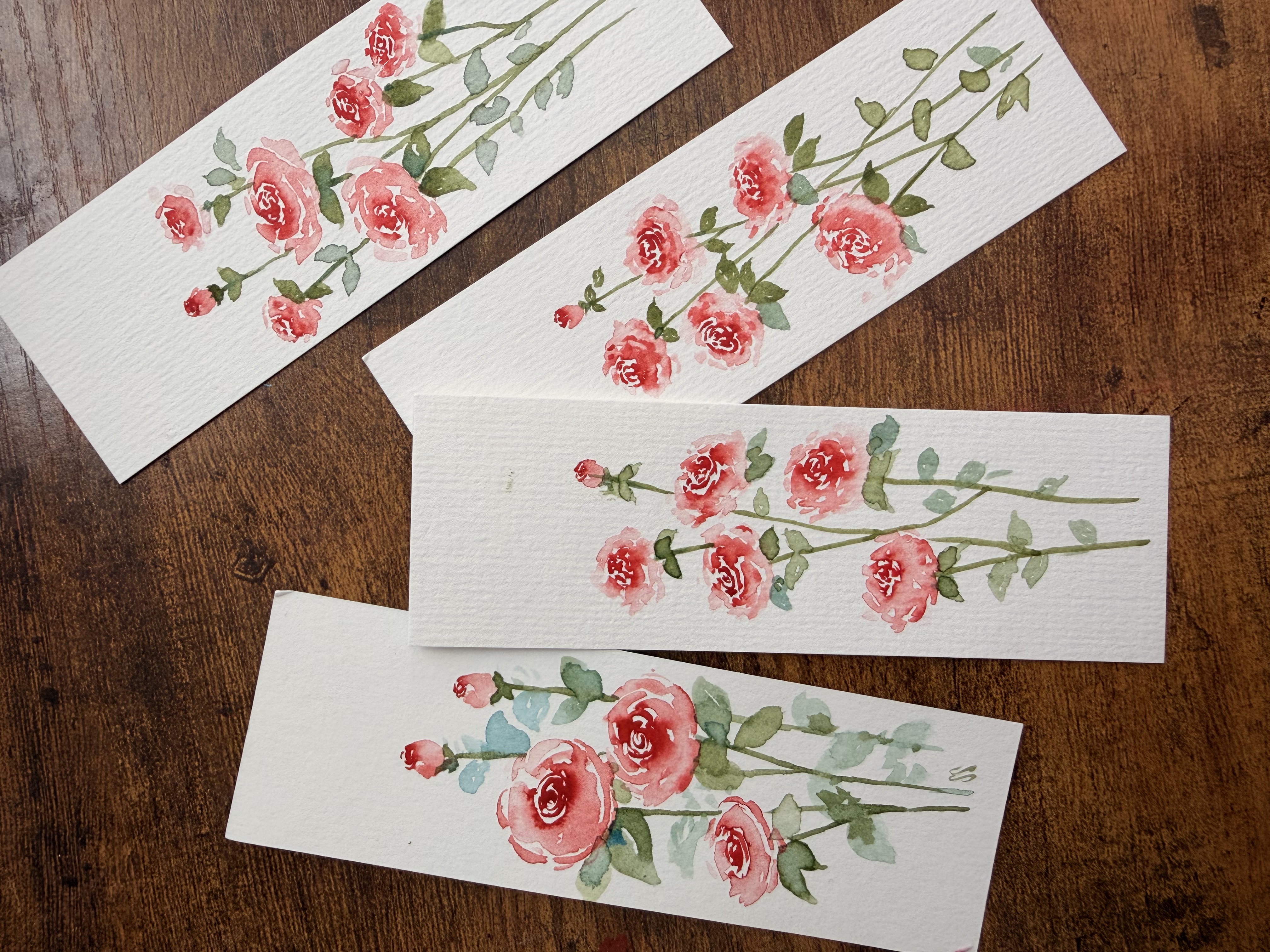 Hand-Painted Rose Bookmarks