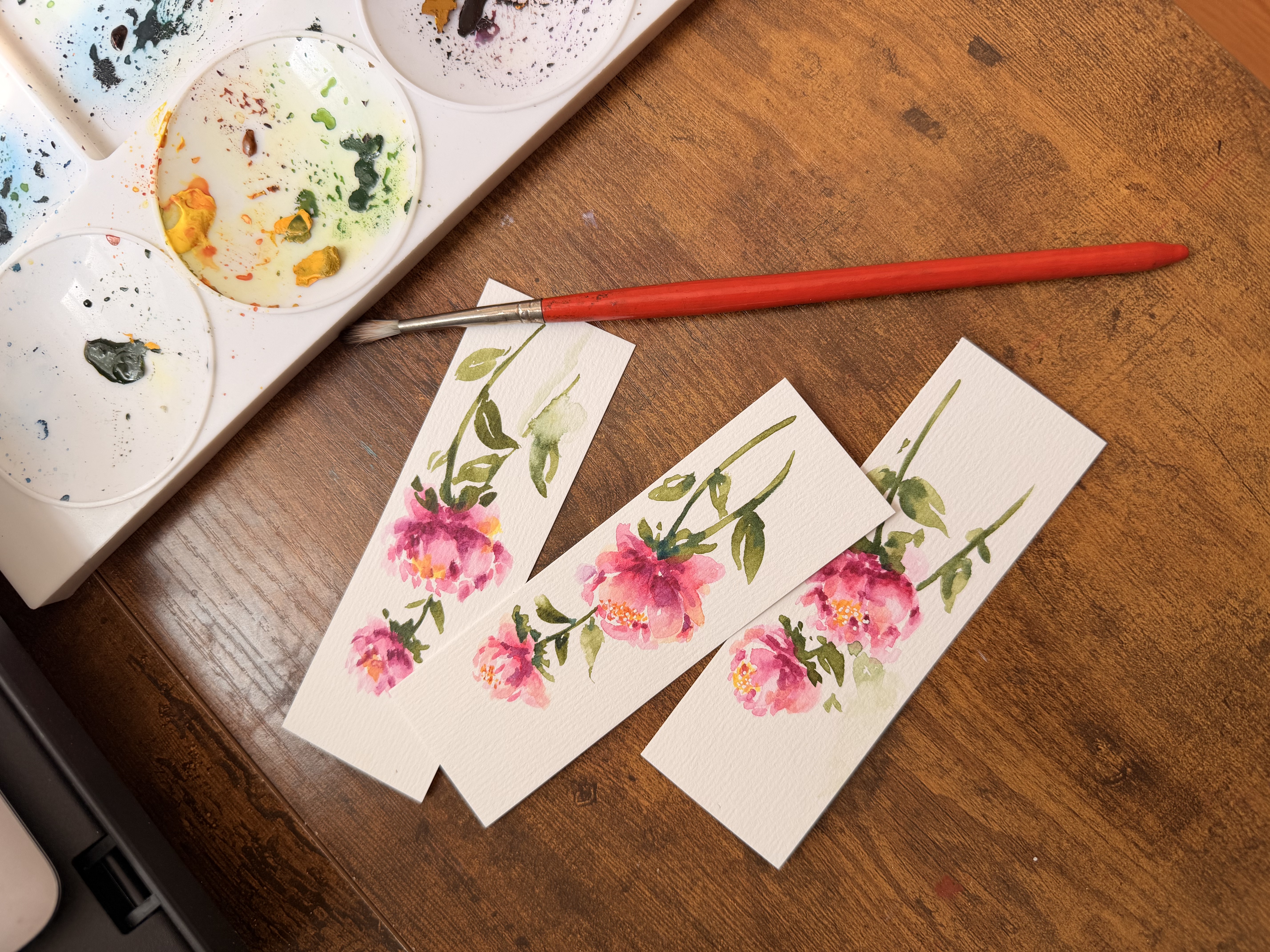 Hand-Painted Peony Bookmarks