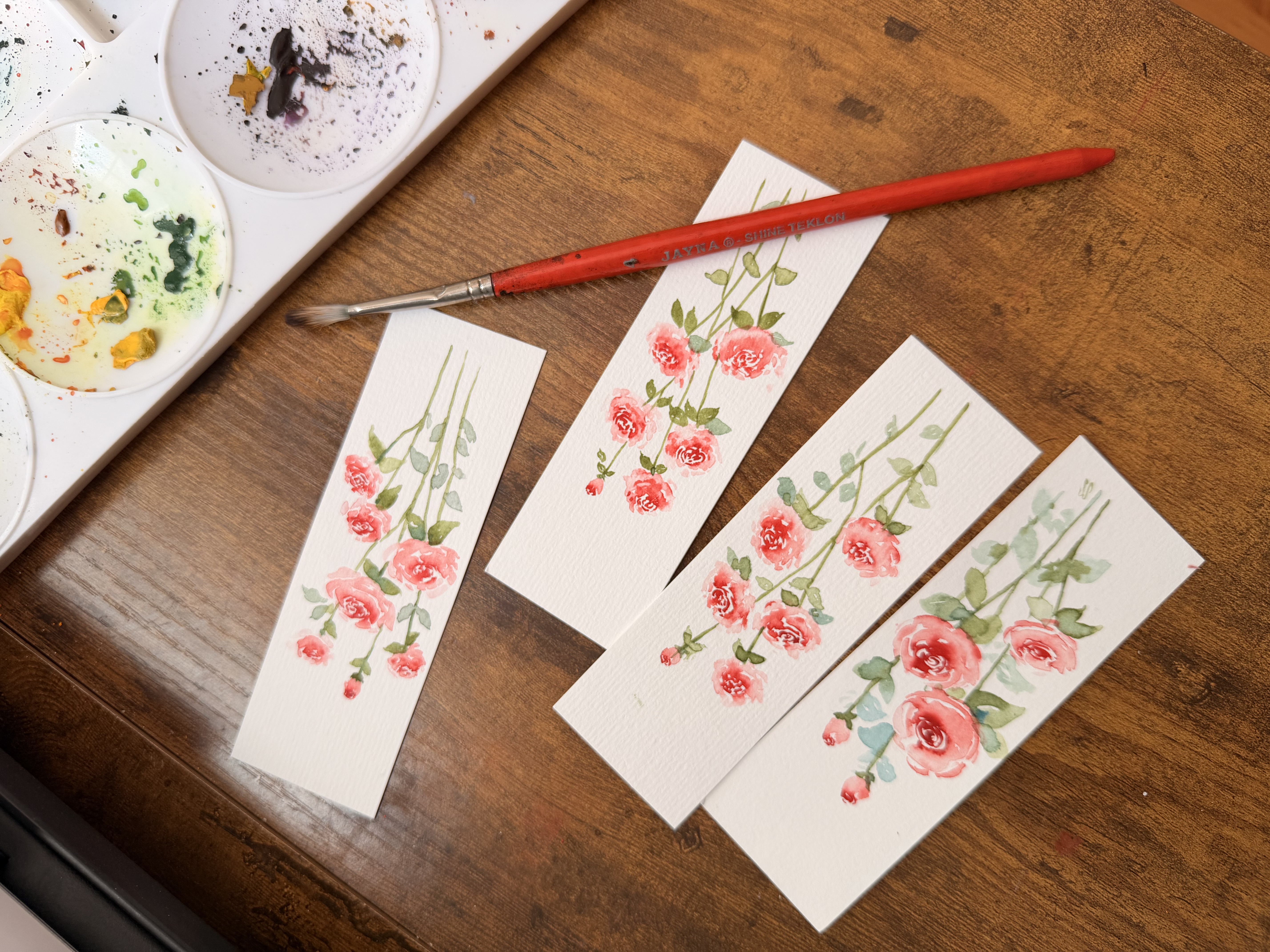 Hand-Painted Rose Bookmarks